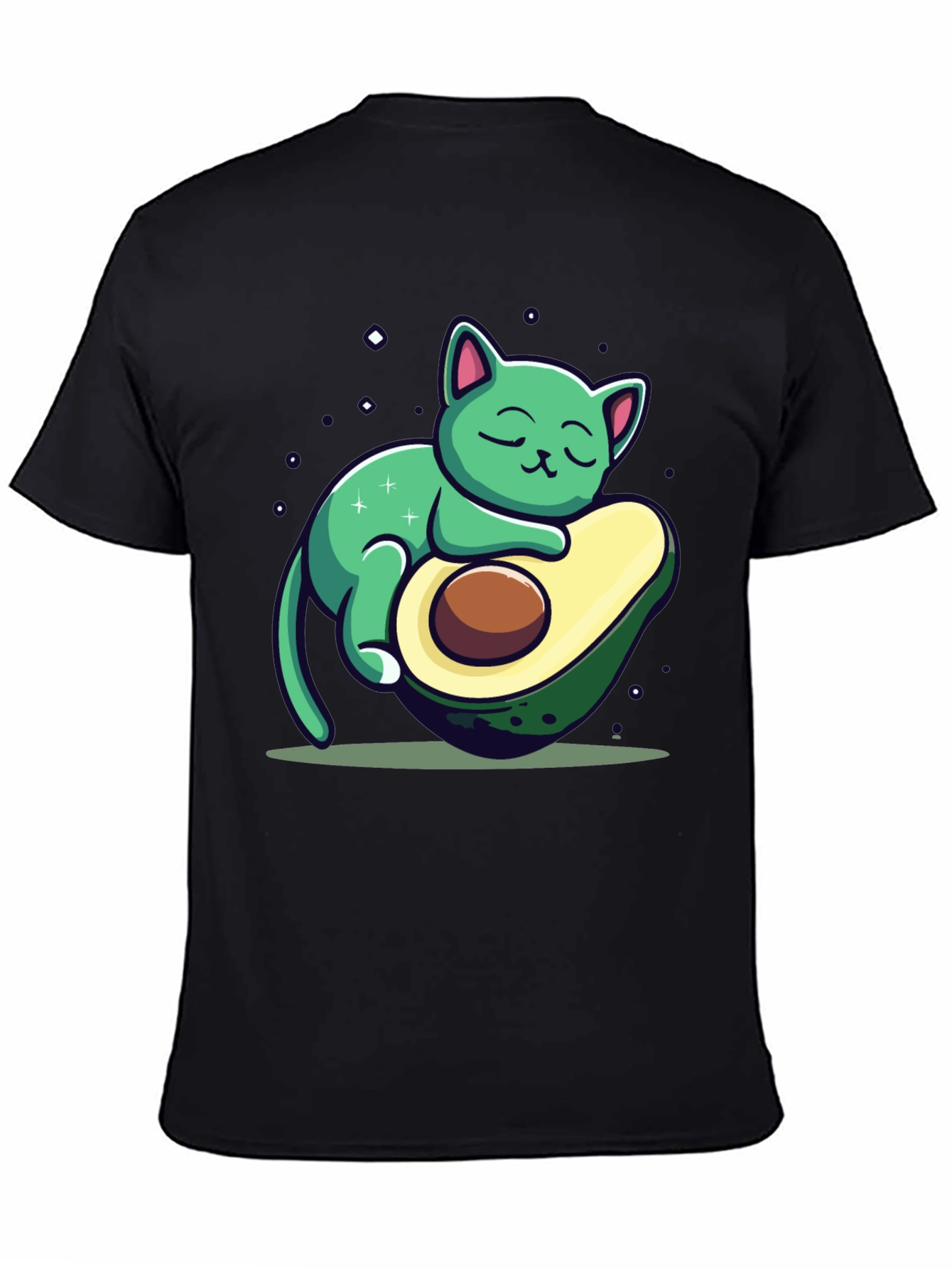 Black Cute Avocado Cat Graphic T-Shirt - Black view 4