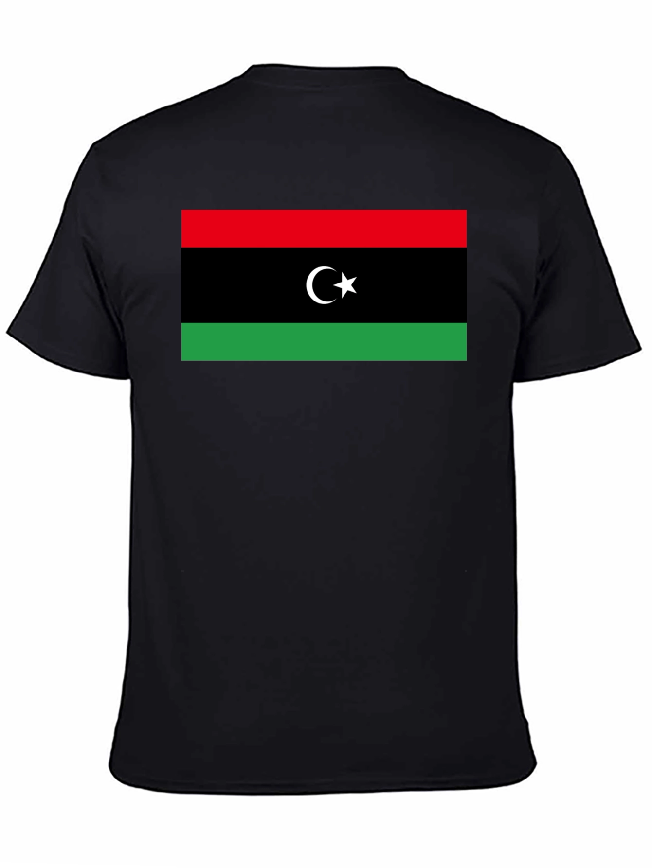 Black Libya Flag T-Shirt - Black Cotton Tee view 4