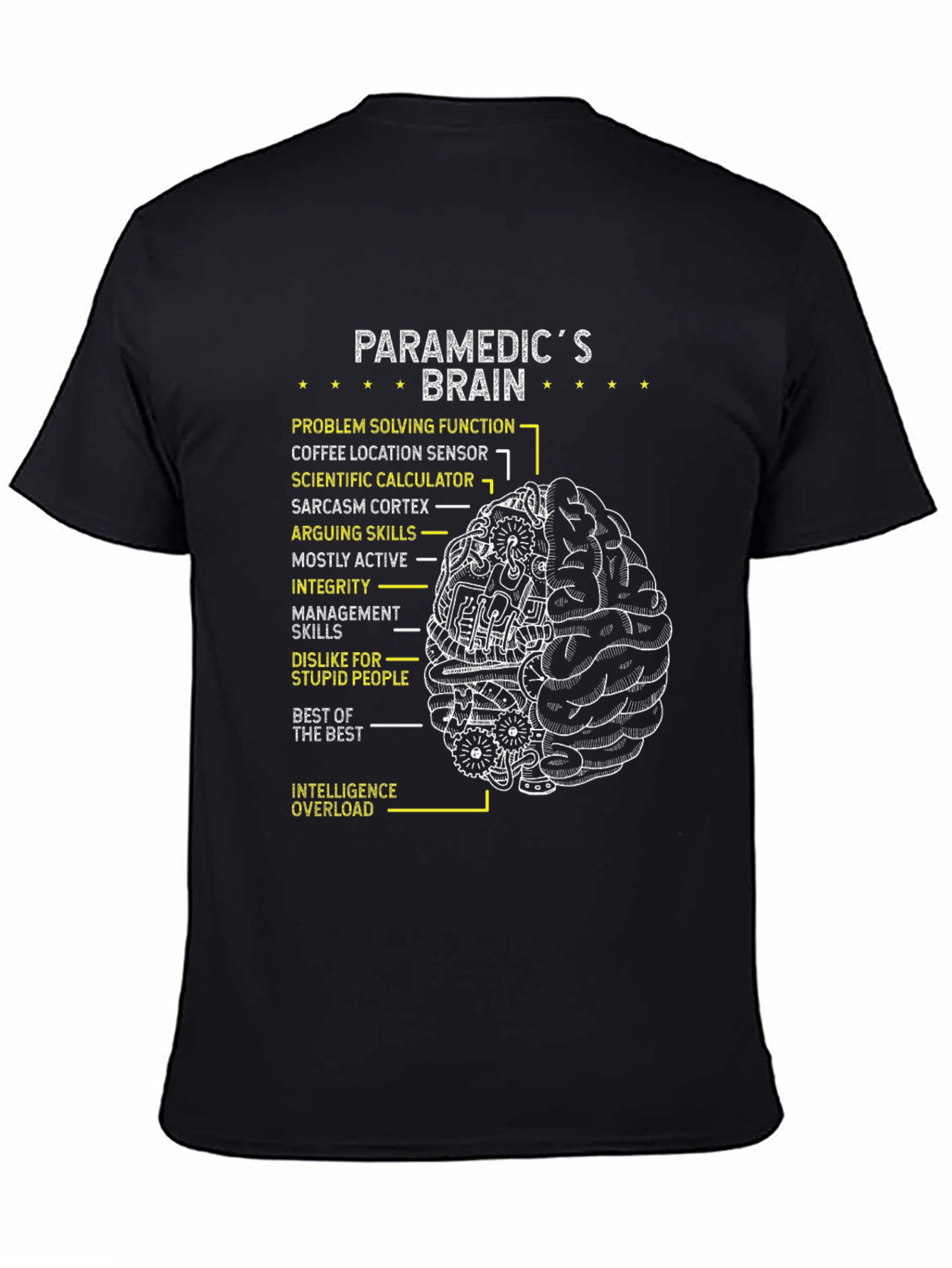 Black Paramedic's Brain T-Shirt - Funny EMT Tee view 4