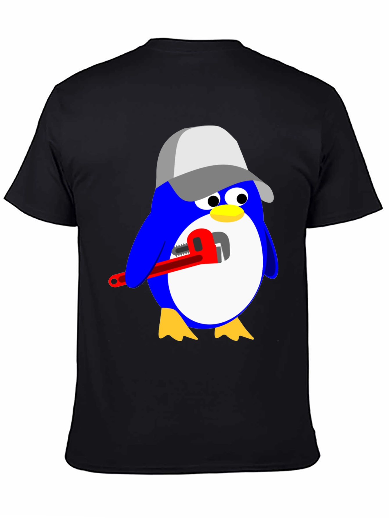 Black Plumber Penguin Graphic Tee - Black Cotton Shirt view 4