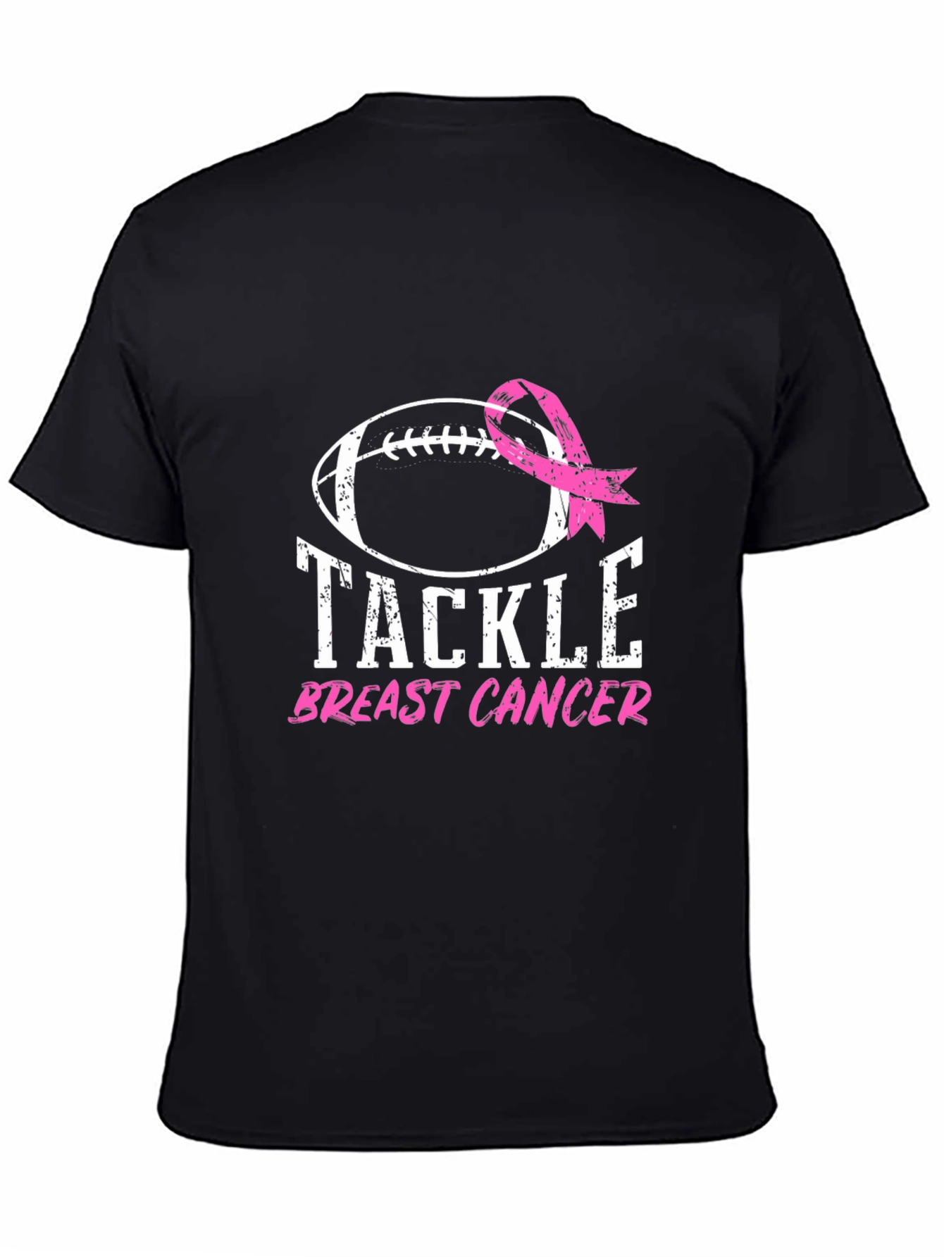 Black Tackle Breast Cancer Football Ribbon Awareness T-Shirt view 4