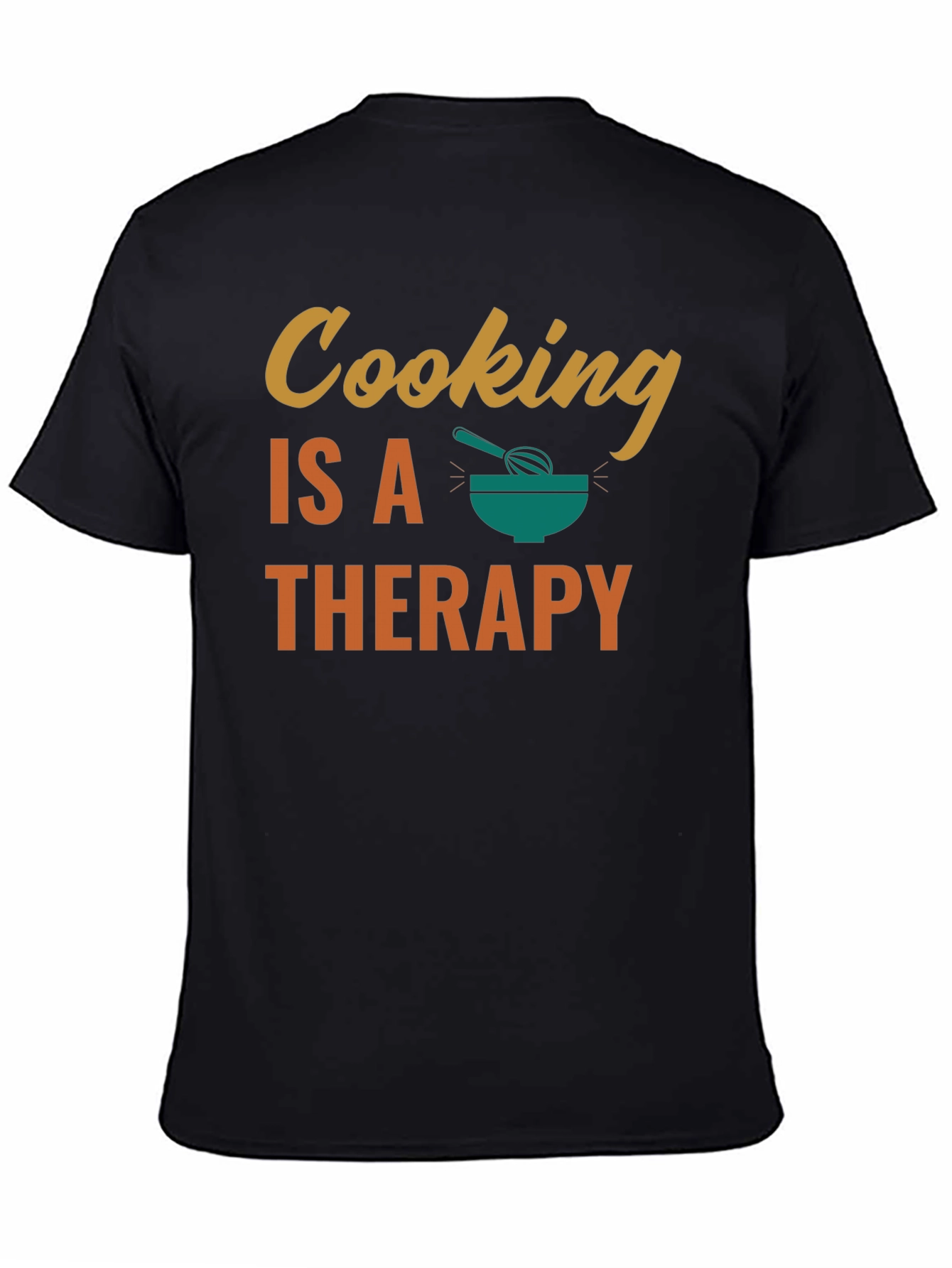Black Cooking is Therapy T-Shirt - Black Cotton Tee view 4