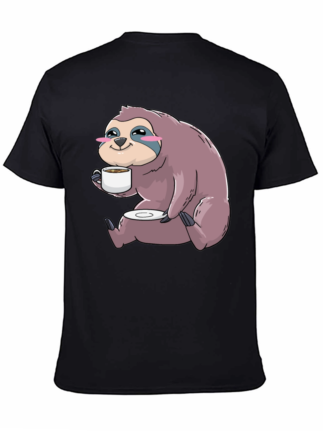 Black Sloth Coffee T-Shirt - Cute Cartoon Sloth Drinking Coffee view 4
