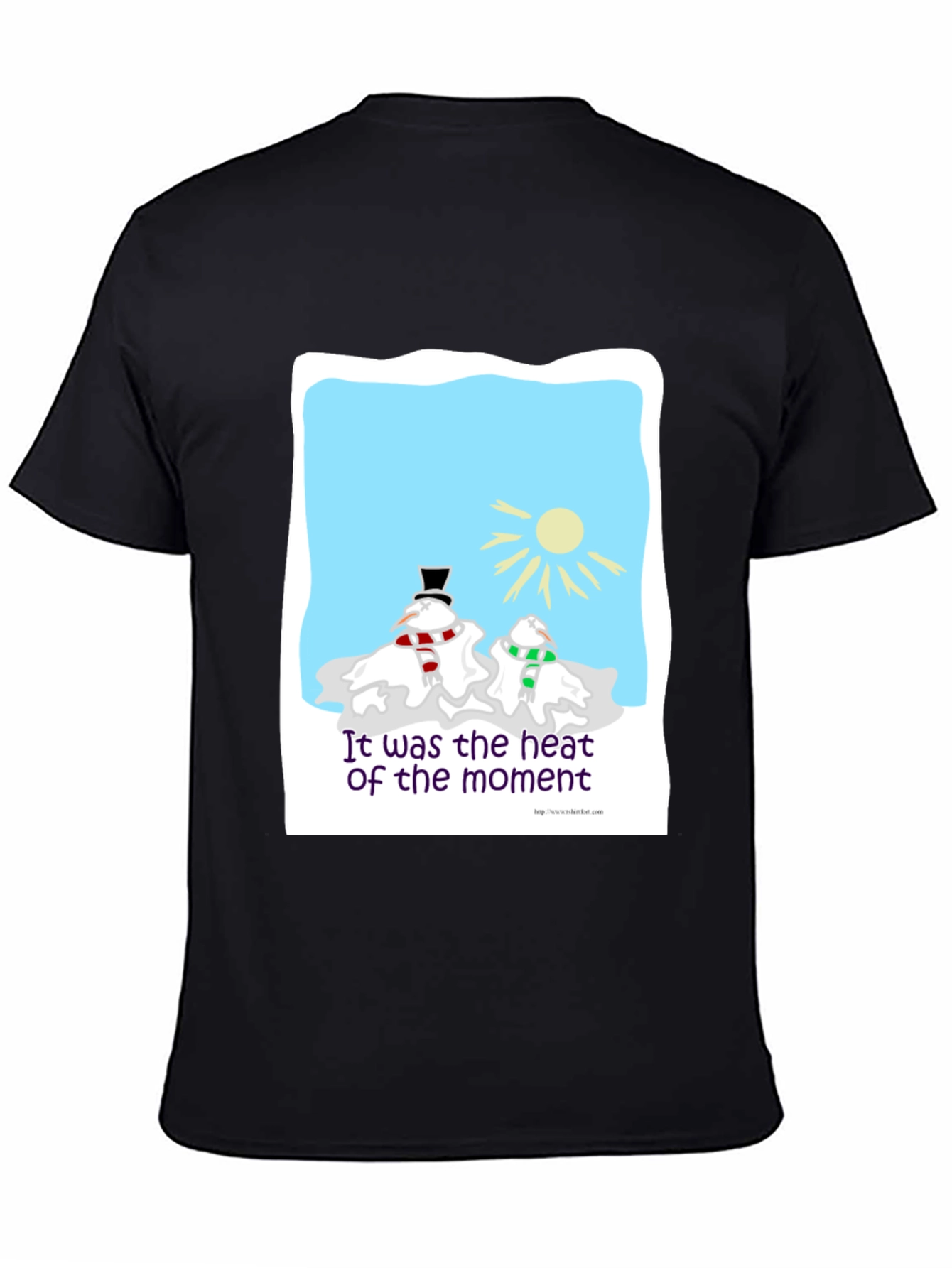 Black Humorous Melting Snowman T-Shirt view 4