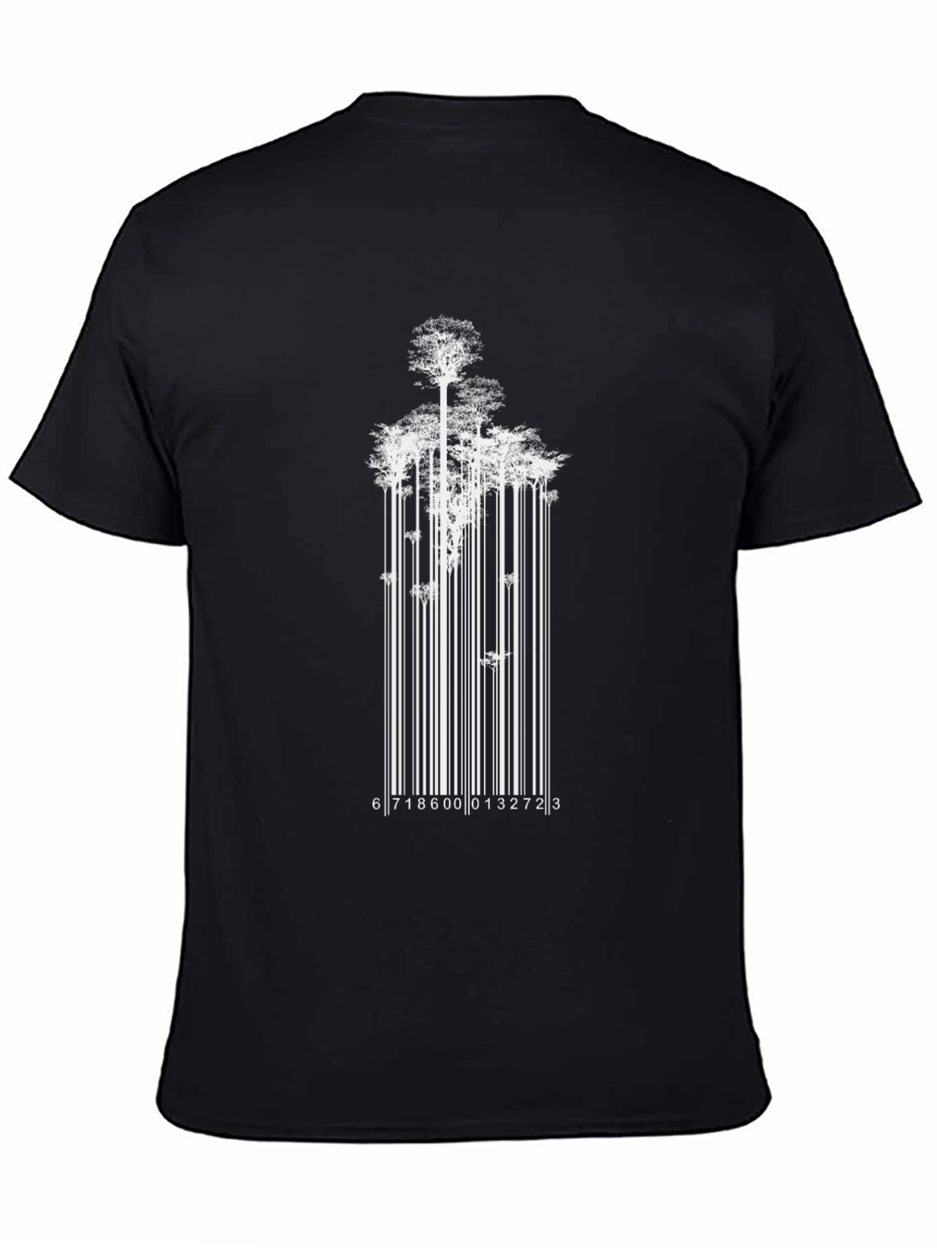 Black Nature Barcode T-Shirt - Black Cotton Tee view 4