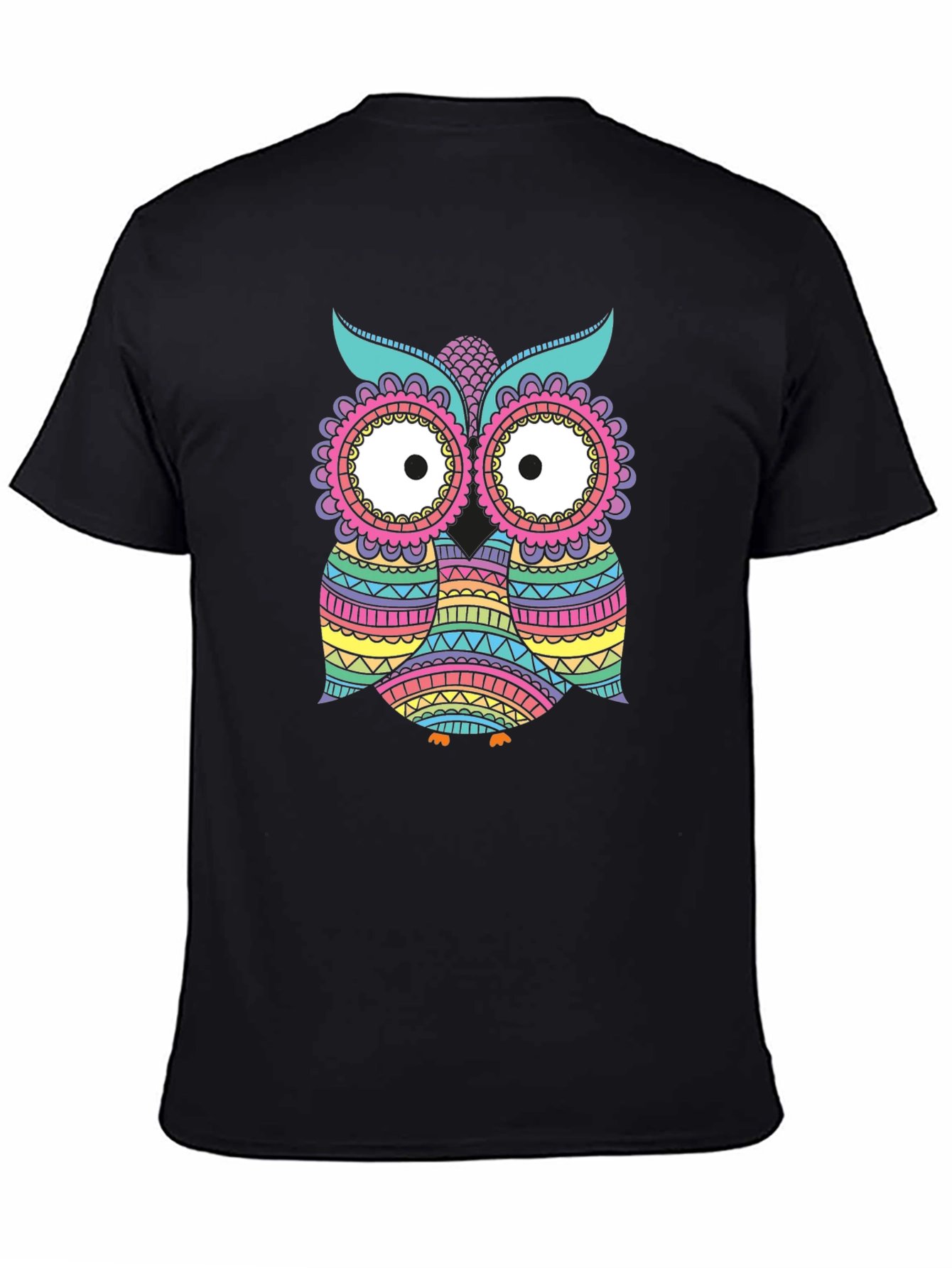 Black Colorful Owl Graphic T-Shirt view 4