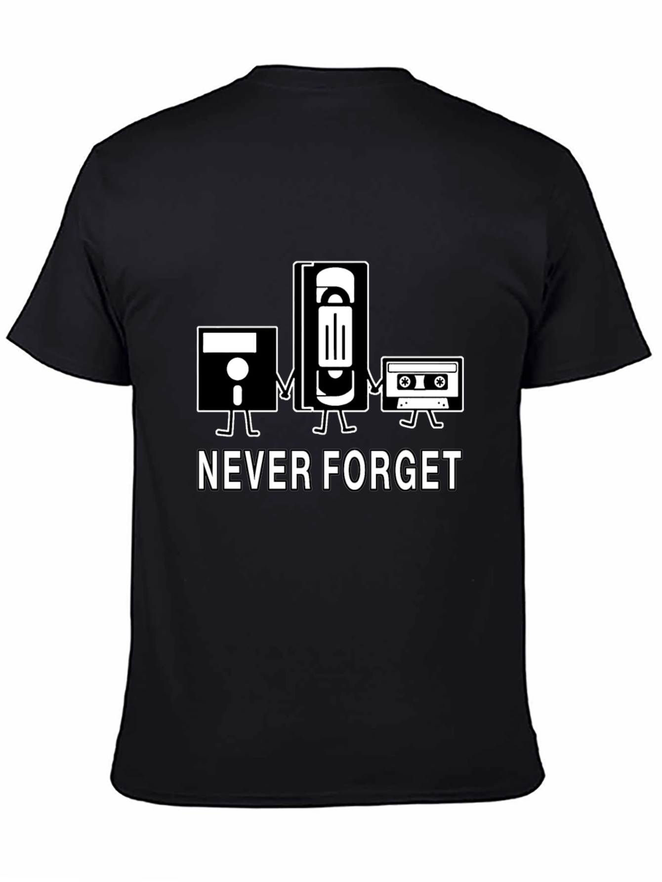 Black Retro Never Forget T-Shirt - Floppy Disk, VHS, Cassette  view 4