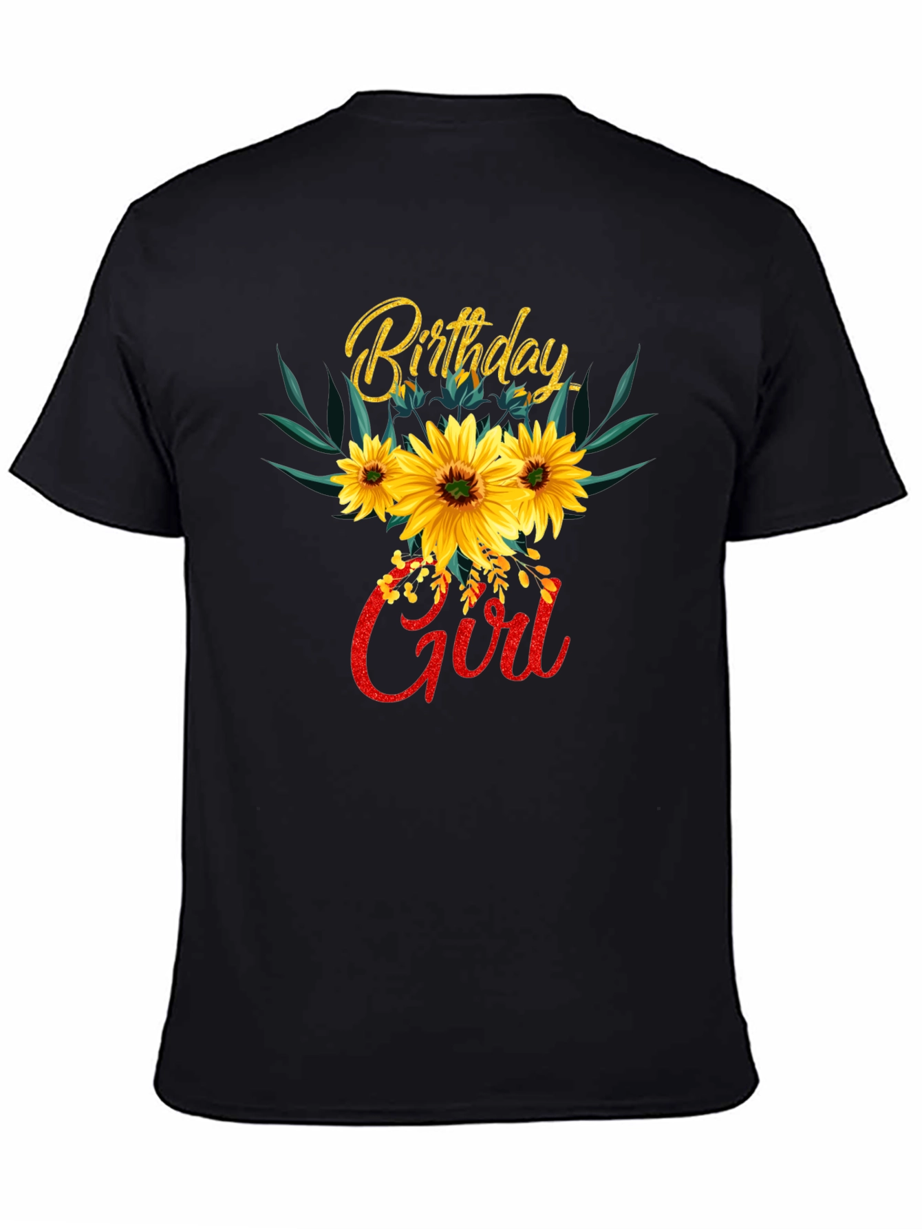 Black Birthday Girl Sunflower T-Shirt view 4