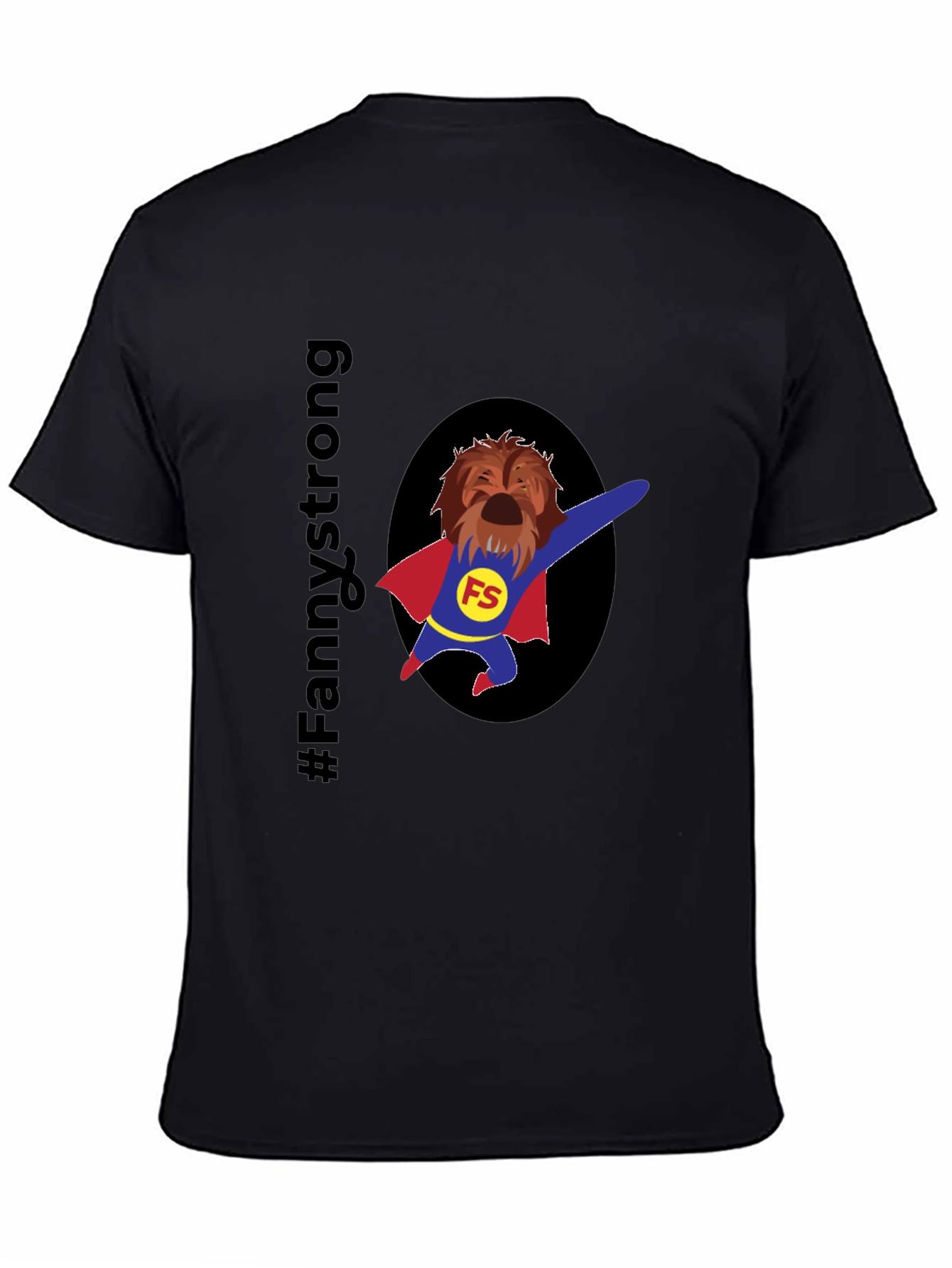 Black Fannystrong Dog Superhero T-Shirt - Black Cotton Tee view 4