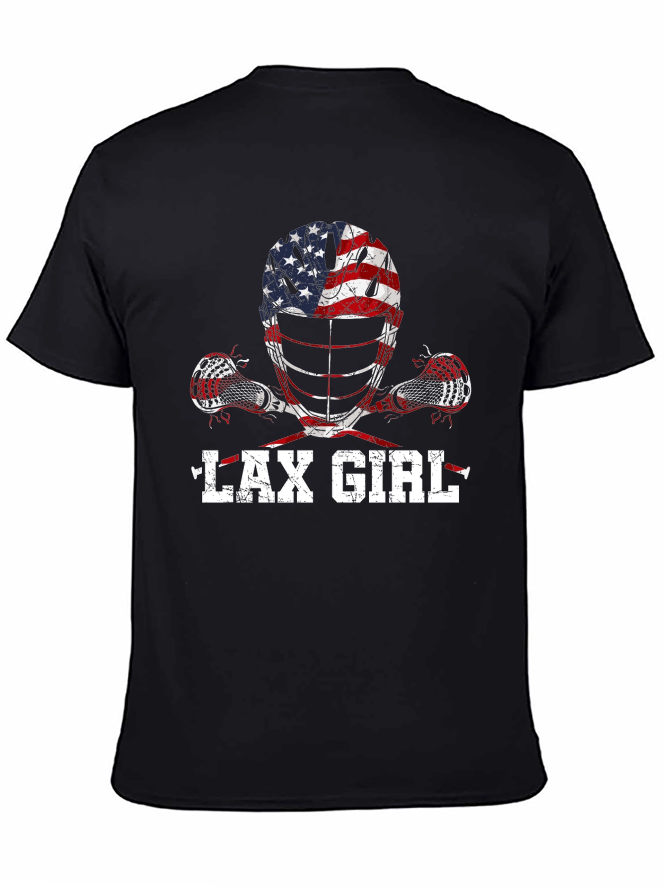 Black Lax Girl American Flag Lacrosse T-Shirt view 4
