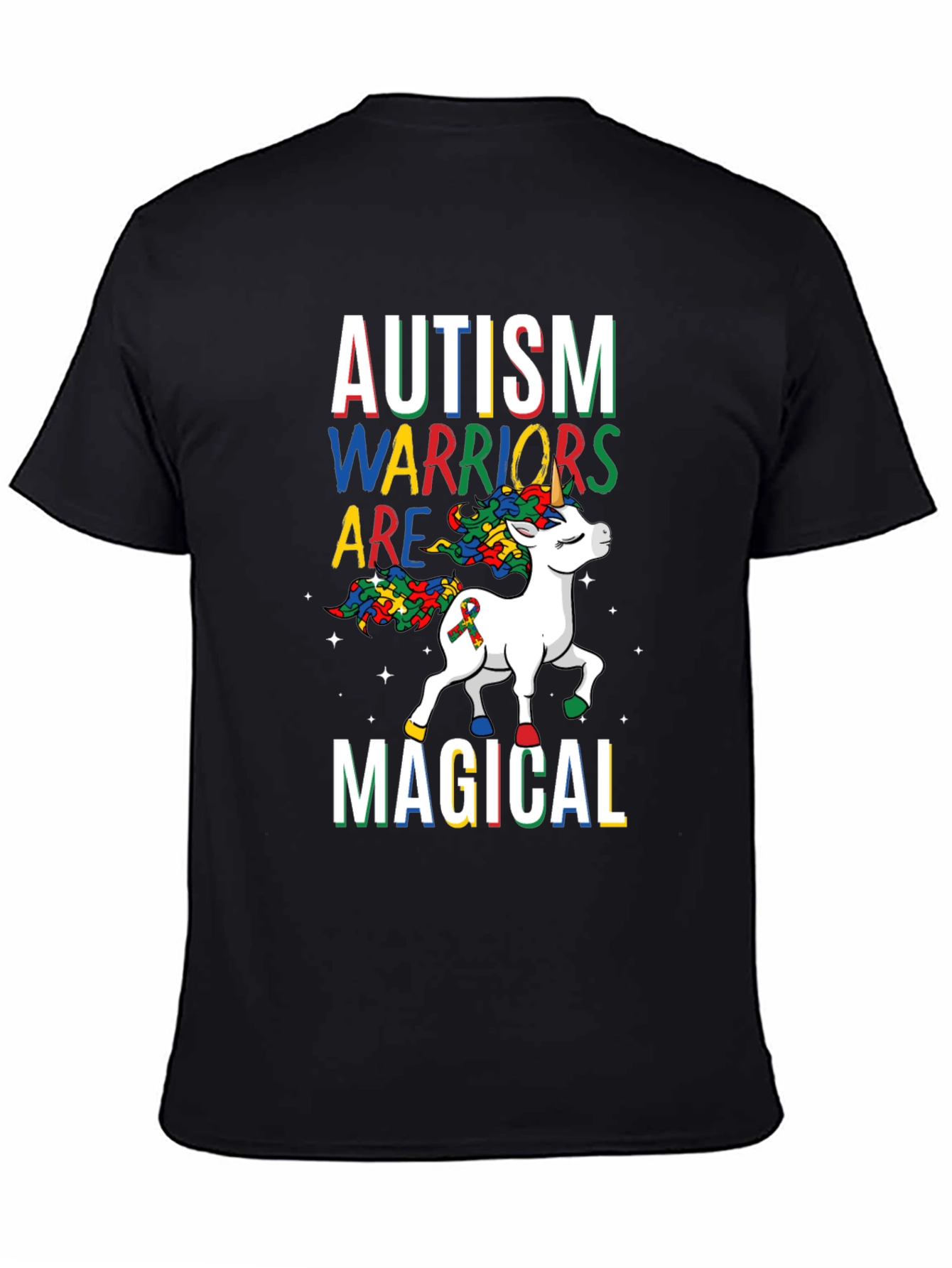 Black Autism Warriors Magical Unicorn T-Shirt view 4