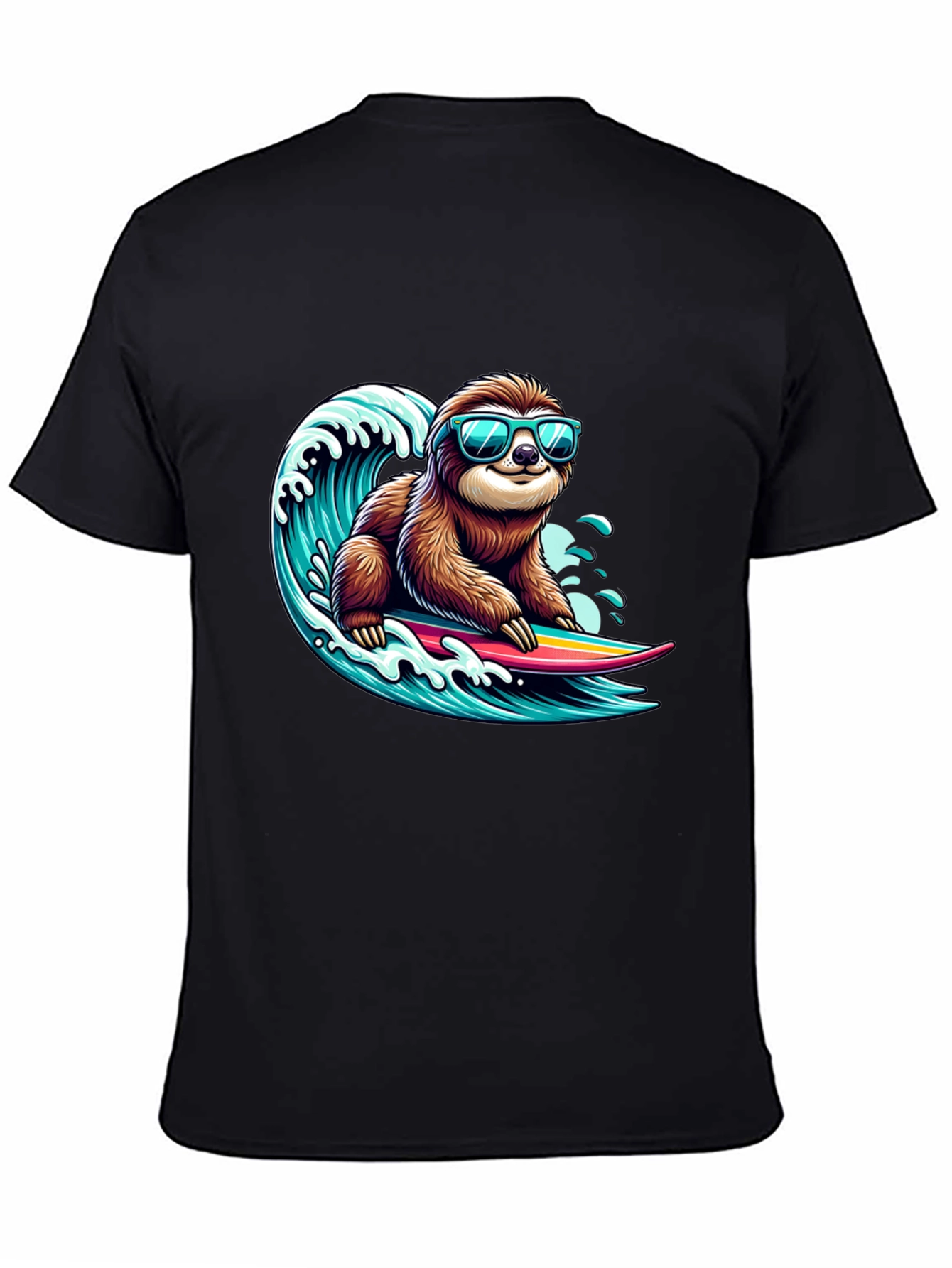Black Surfing Sloth Graphic Tee - Cool Black T-Shirt view 4