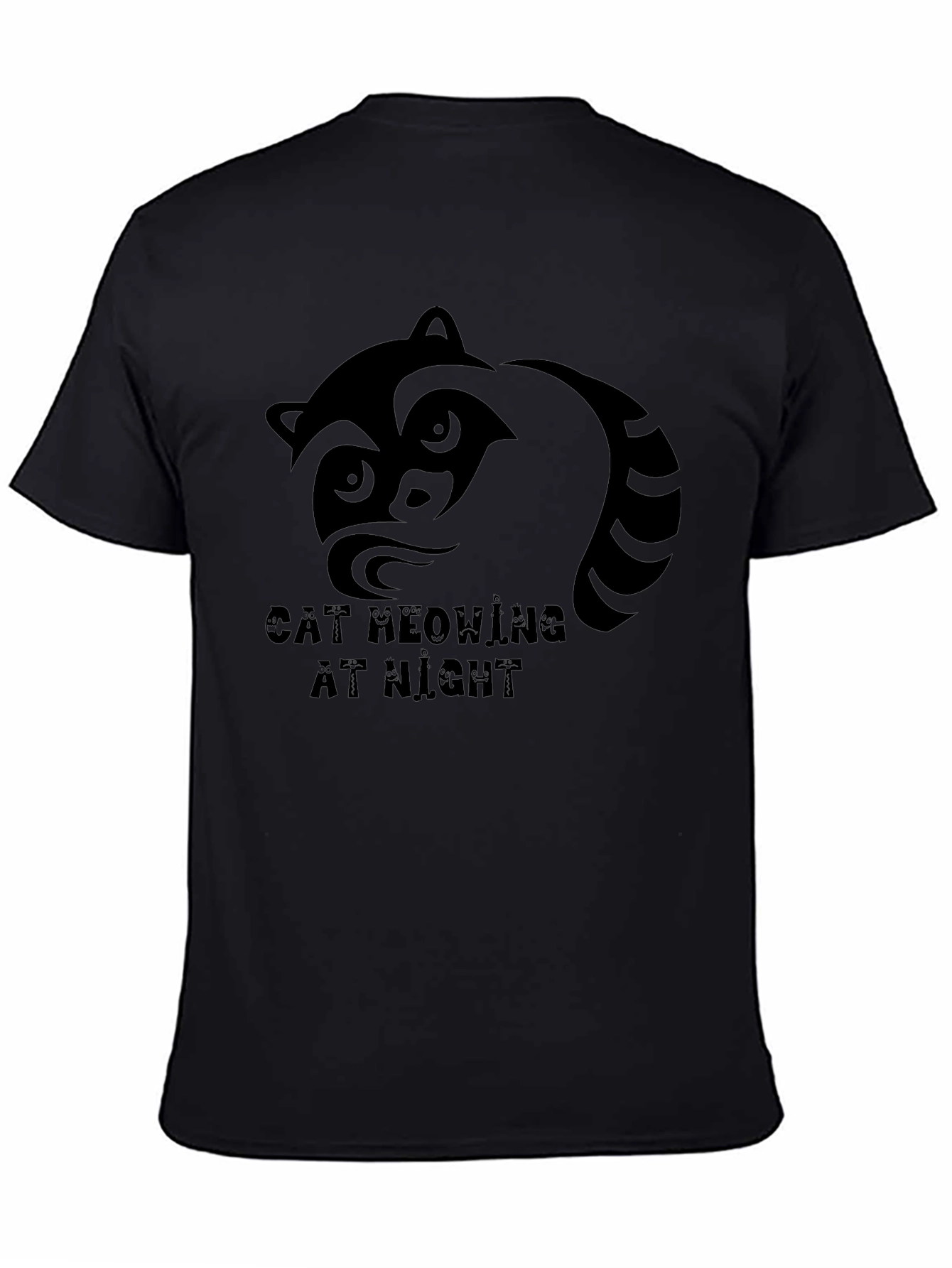 Black Raccoon Graphic T-Shirt - Cat Meowing At Night Tee view 4