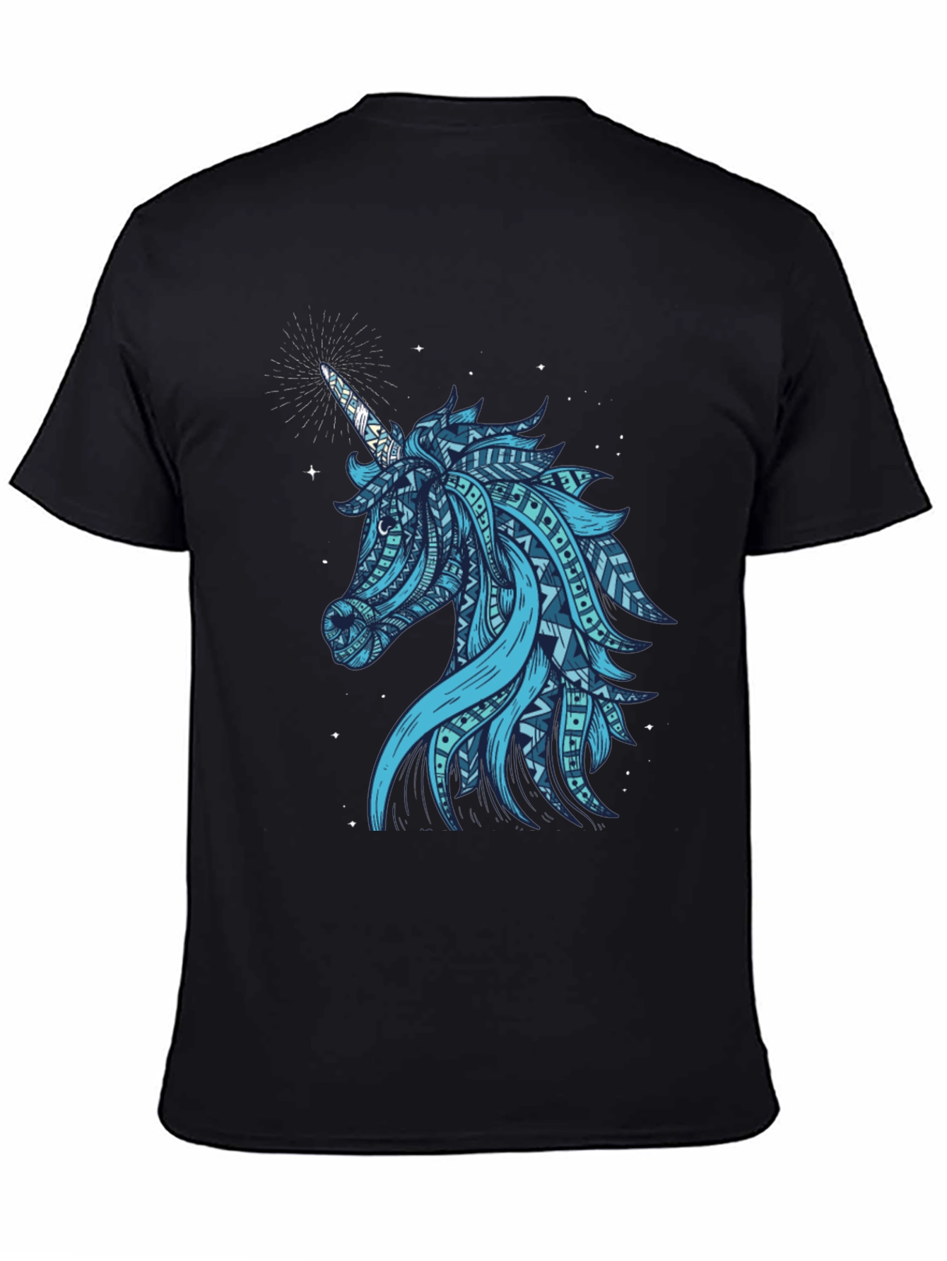 Black Tribal Unicorn Graphic Tee - Men's Black T-Shirt view 4