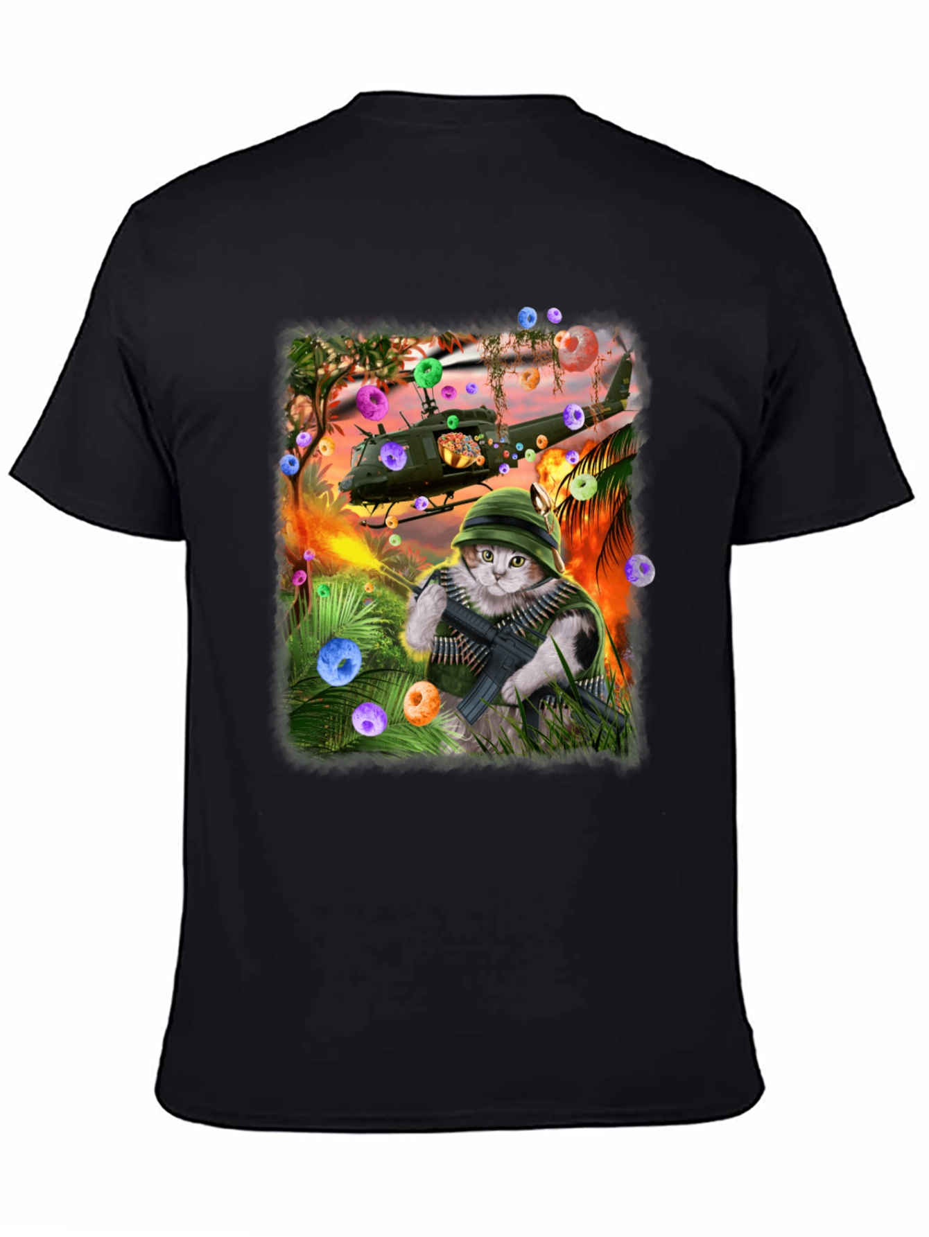 Black Funny Cat Warrior T-Shirt view 4