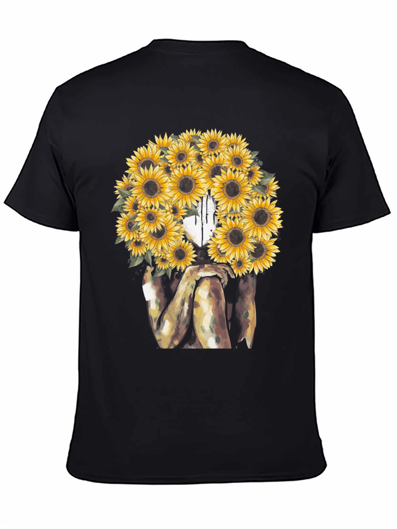 Black Sunflower Woman Graphic T-Shirt - Artistic Black Tee view 4