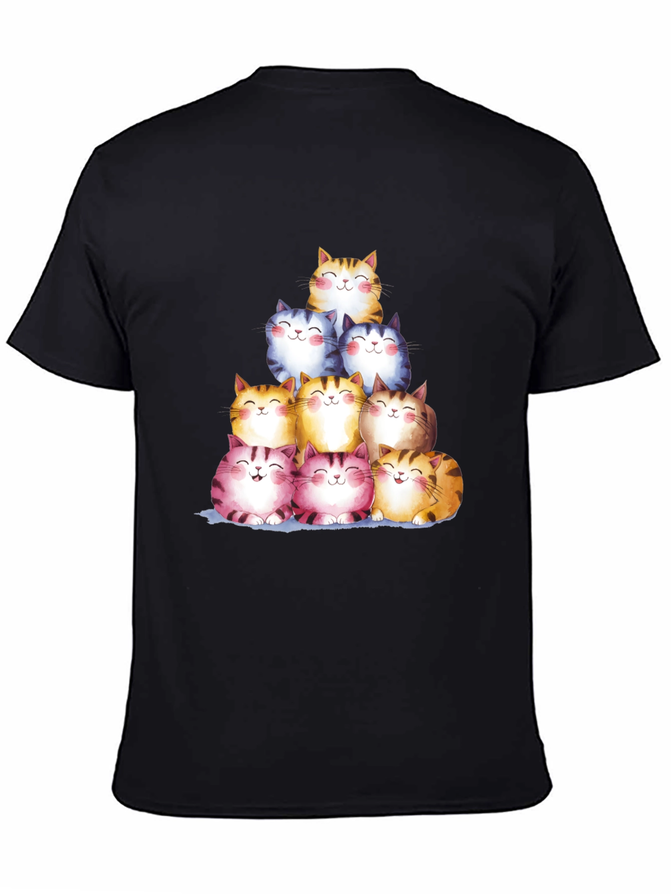 Black Stacked Smiling Cats Graphic Tee - Black view 4