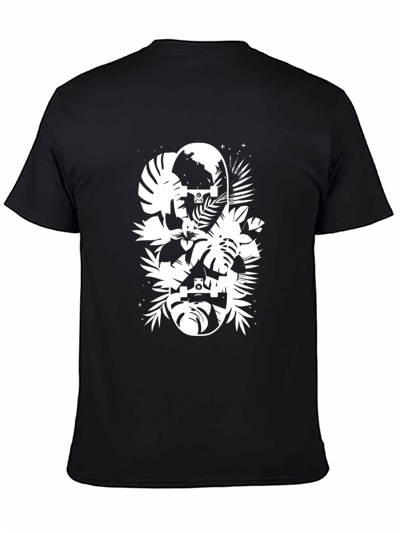 Black Tropical Skateboard Graphic T-Shirt - Black view 4