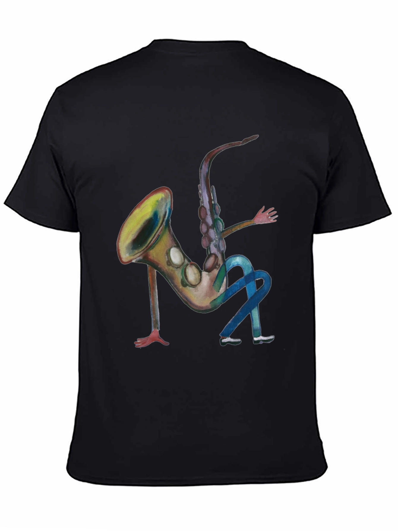 Black Saxophone Man Black T-Shirt - Funny Music Tee view 4