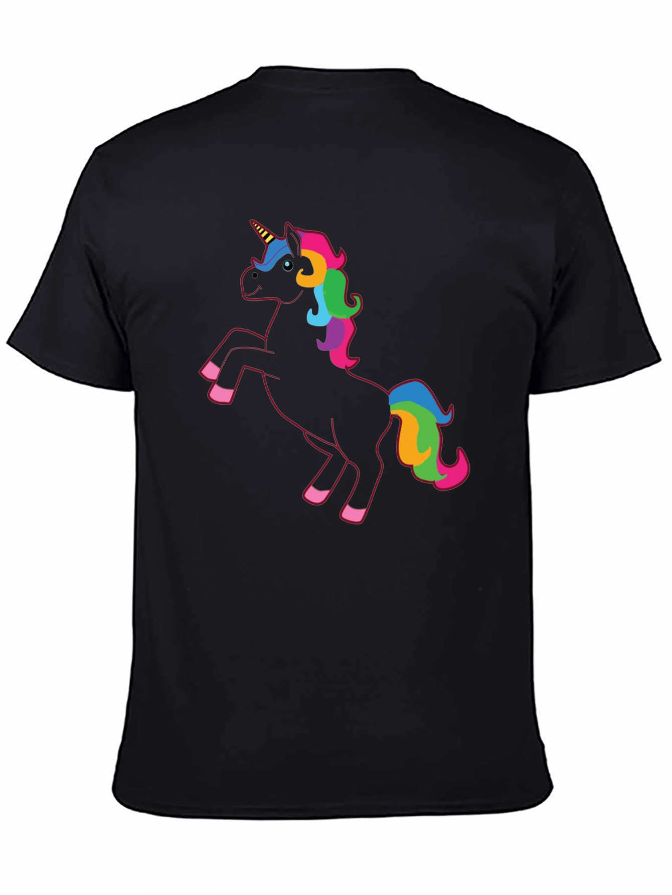 Black Black Unicorn Rainbow Mane T-Shirt view 4