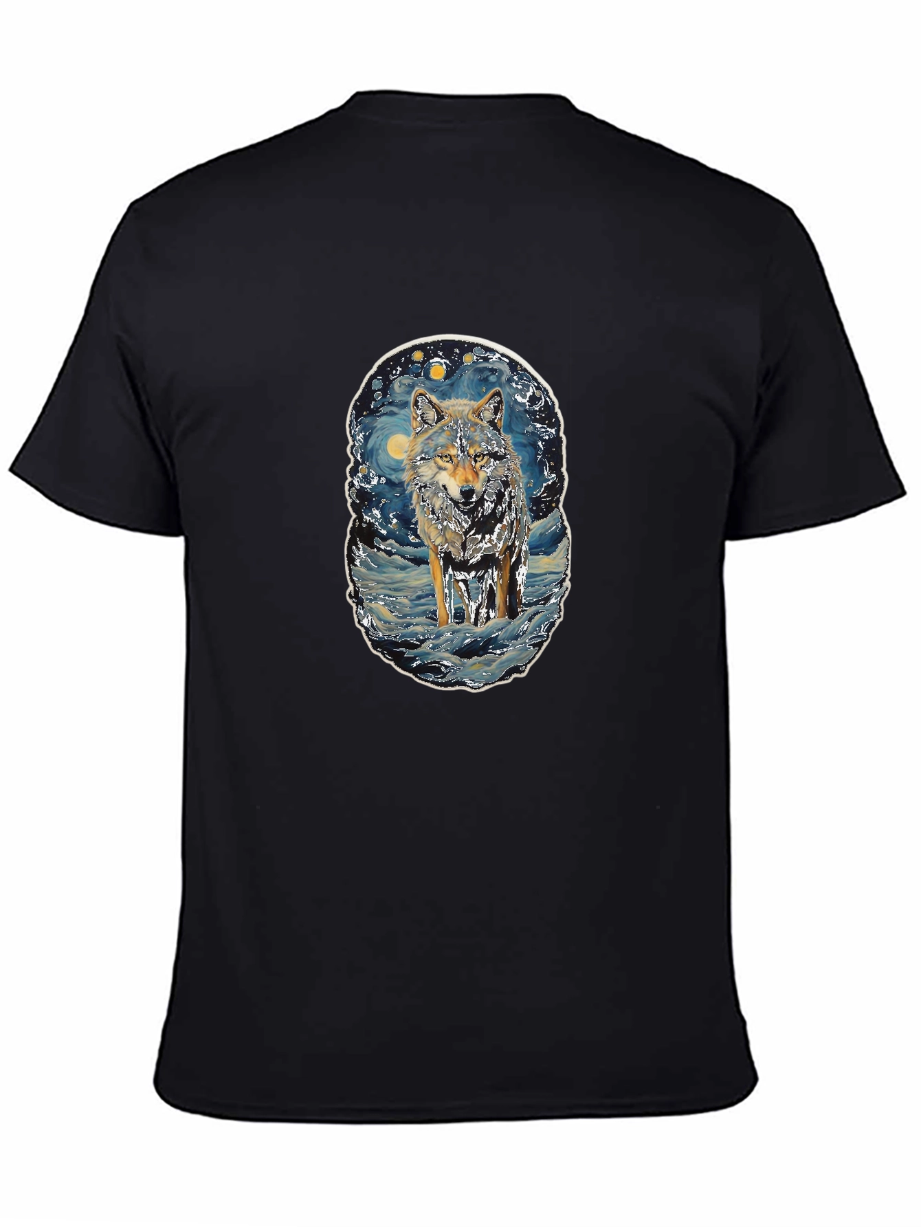 Black Wolf Starry Night T-Shirt view 4