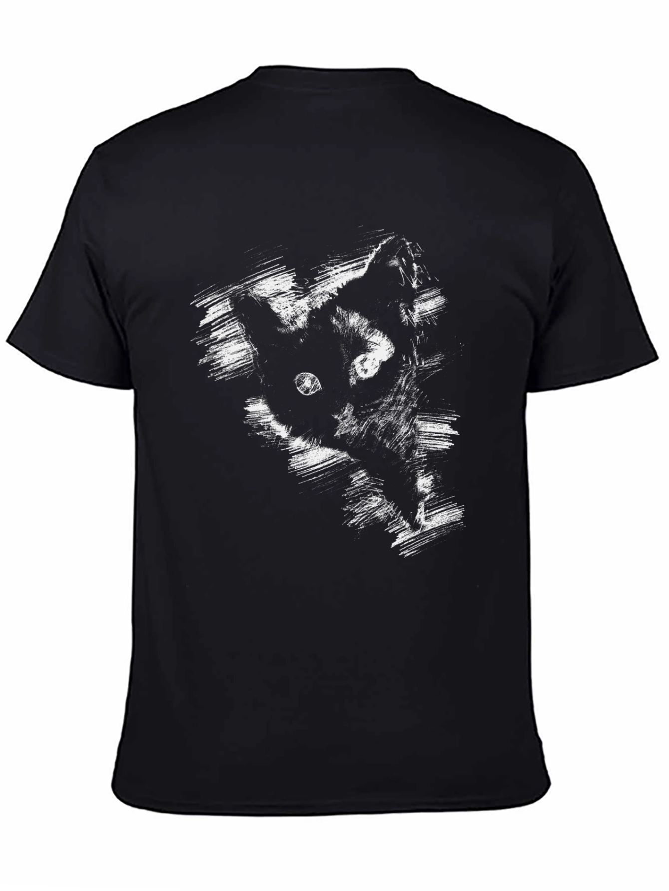 Black Brushstroke Cat Graphic Black T-Shirt view 4