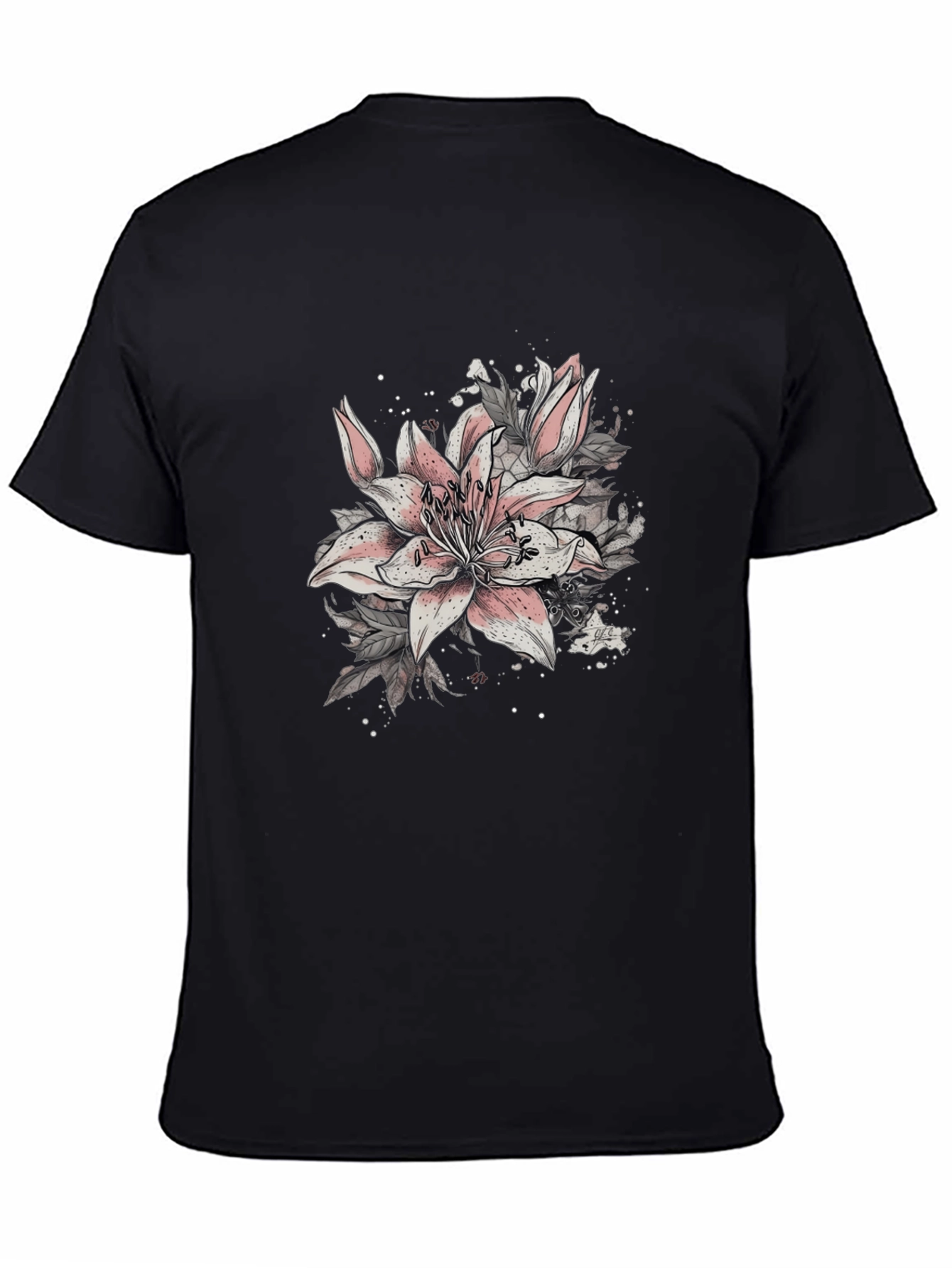 Black Floral Lily Graphic Black T-Shirt view 4