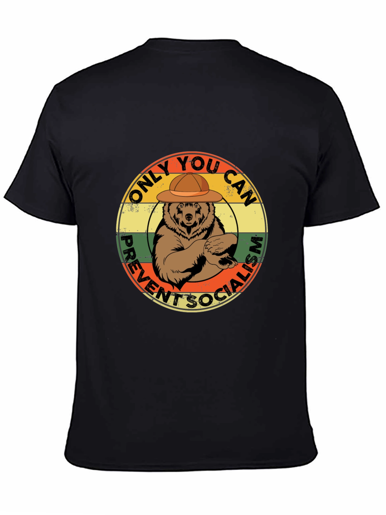 Black Smokey Bear Prevent Socialism T-Shirt view 4
