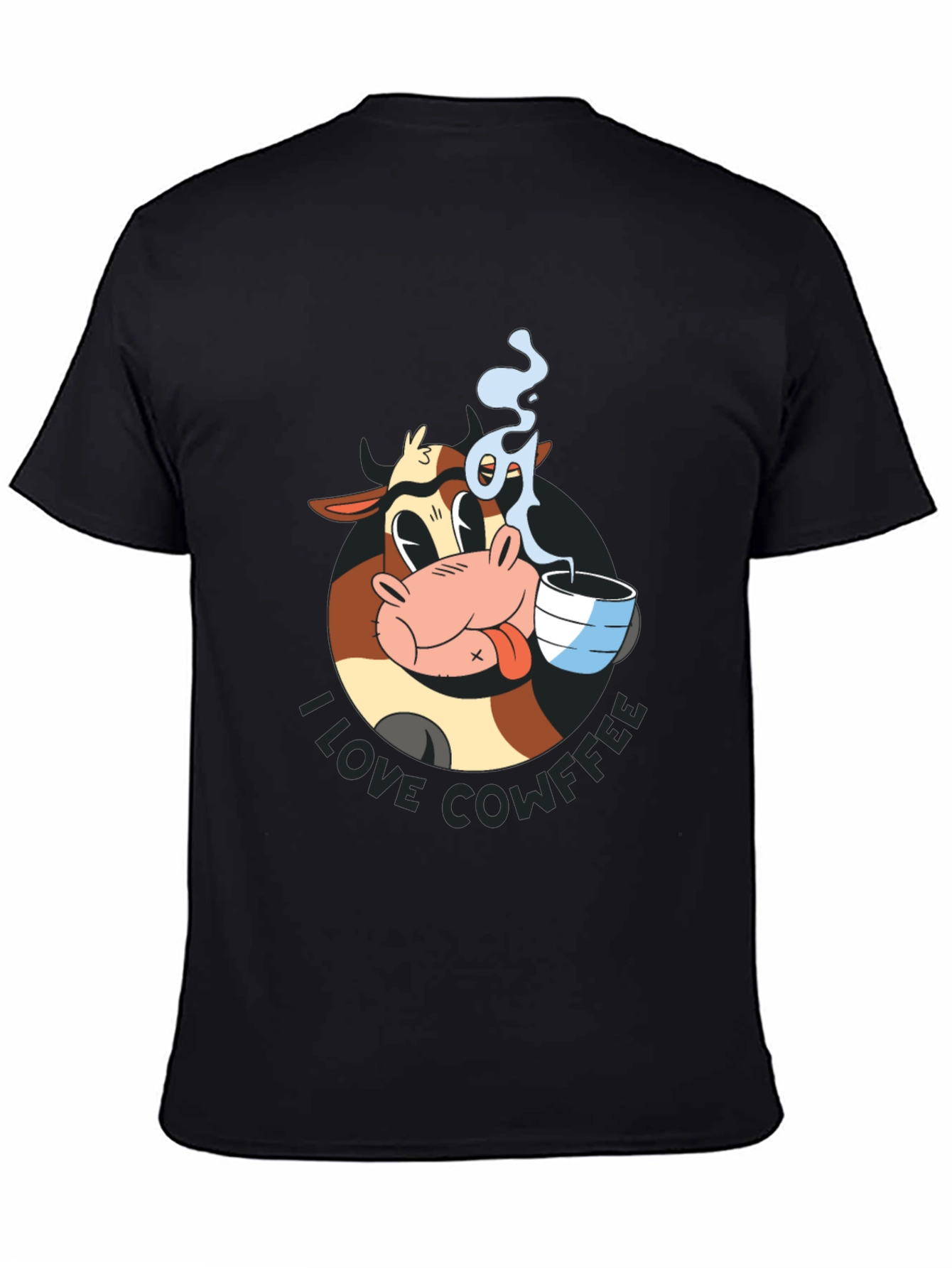 Black Cowffee T-Shirt - Cartoon Cow Coffee Lover Tee view 4