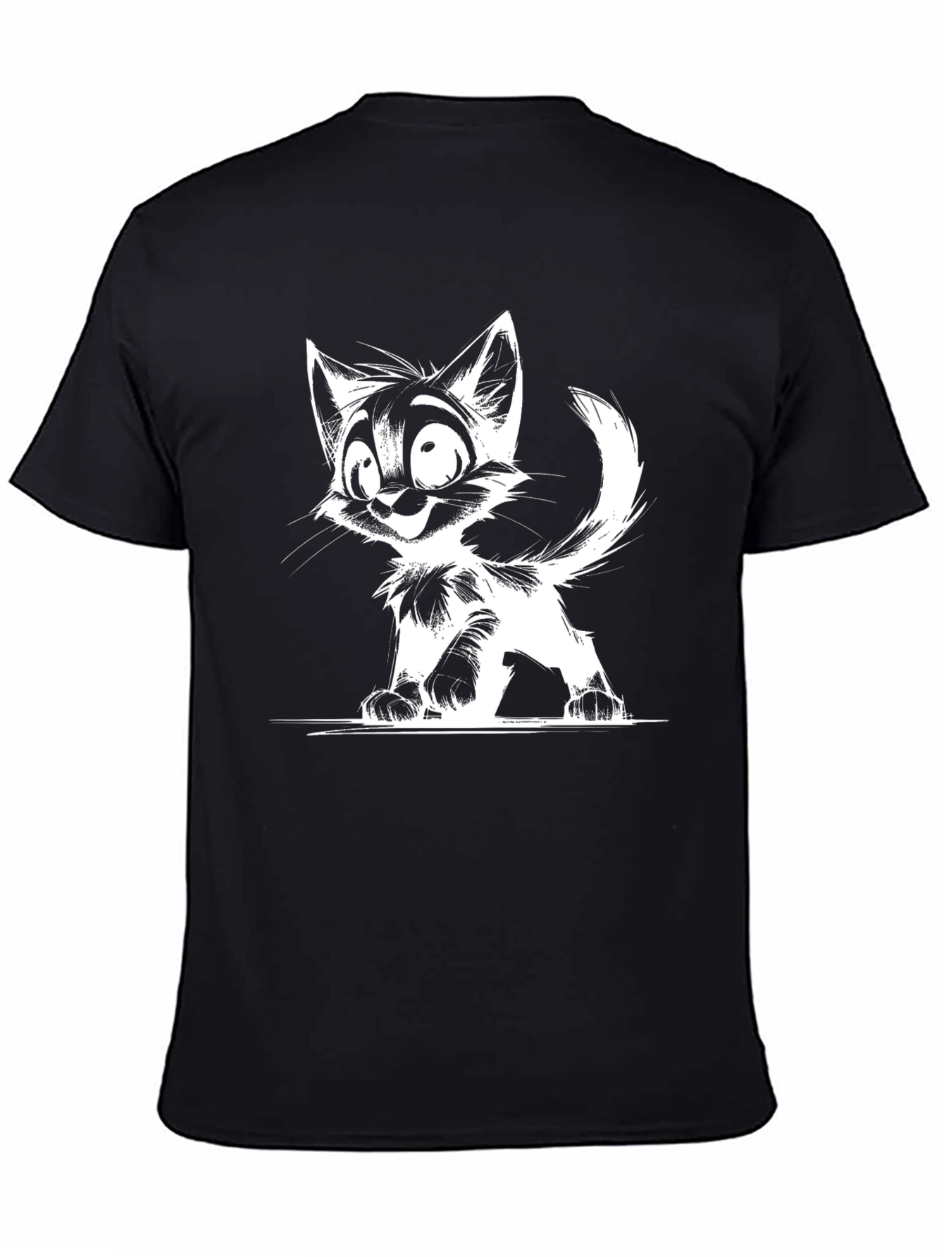 Black Cartoon Cat Graphic T-Shirt - Black view 4