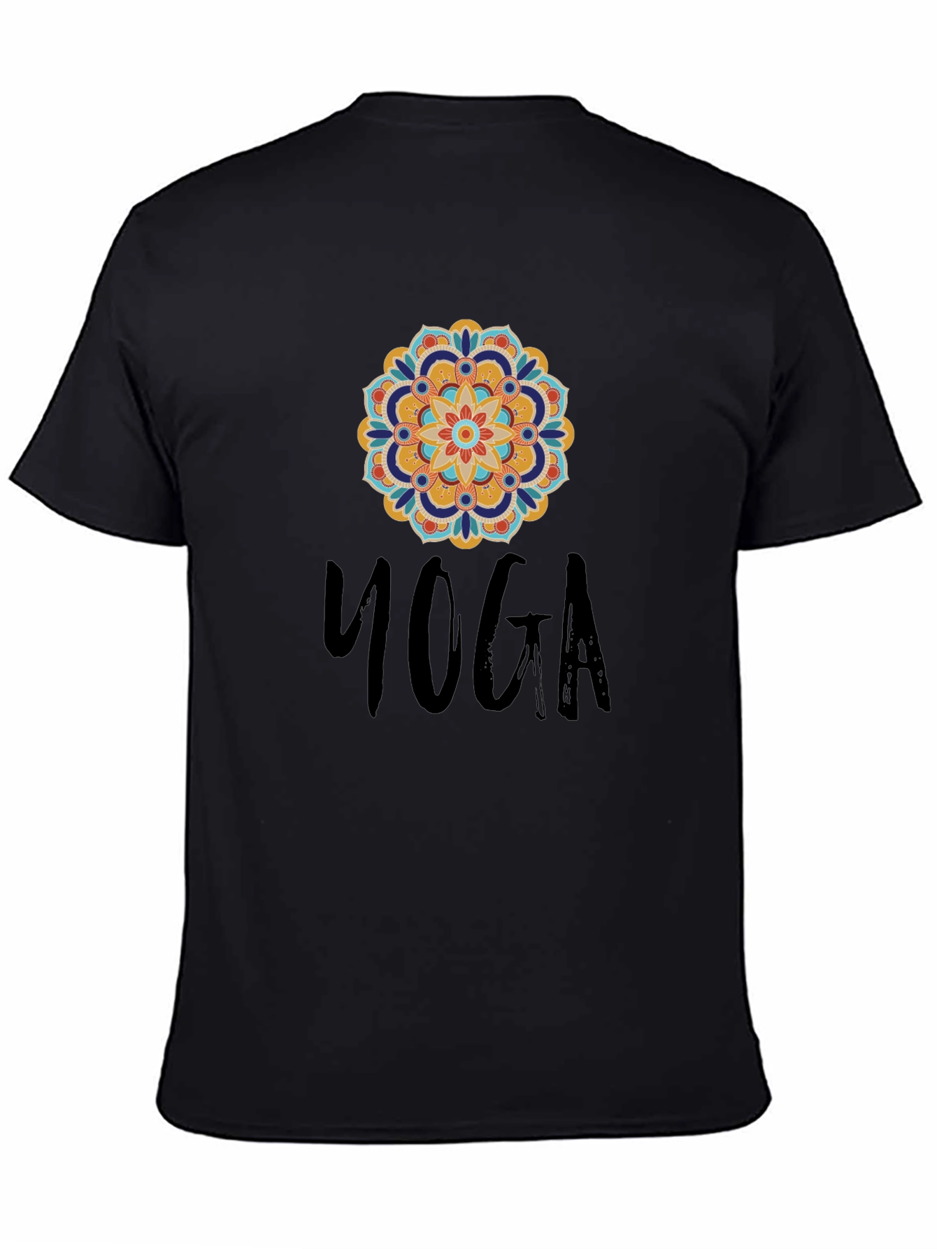 Black Yoga Mandala Graphic Black T-Shirt view 4
