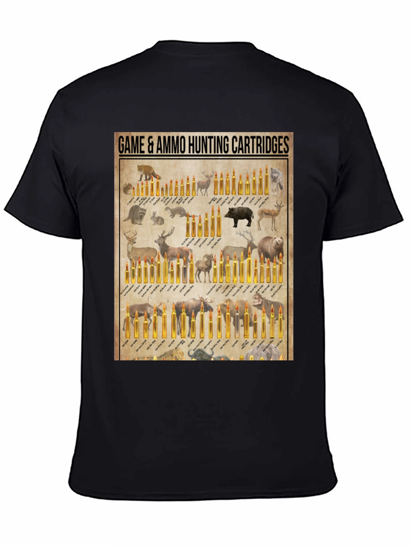 Black Hunting Cartridge T-Shirt - Game and Ammo Design view 4