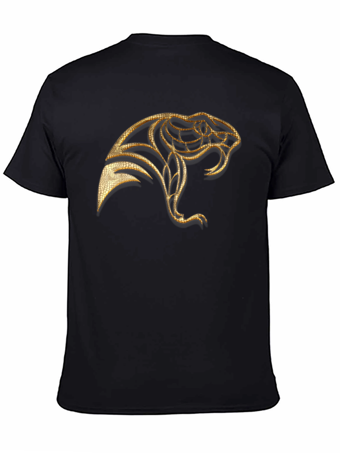 Black Men's Black T-Shirt with Golden Snake Design view 4
