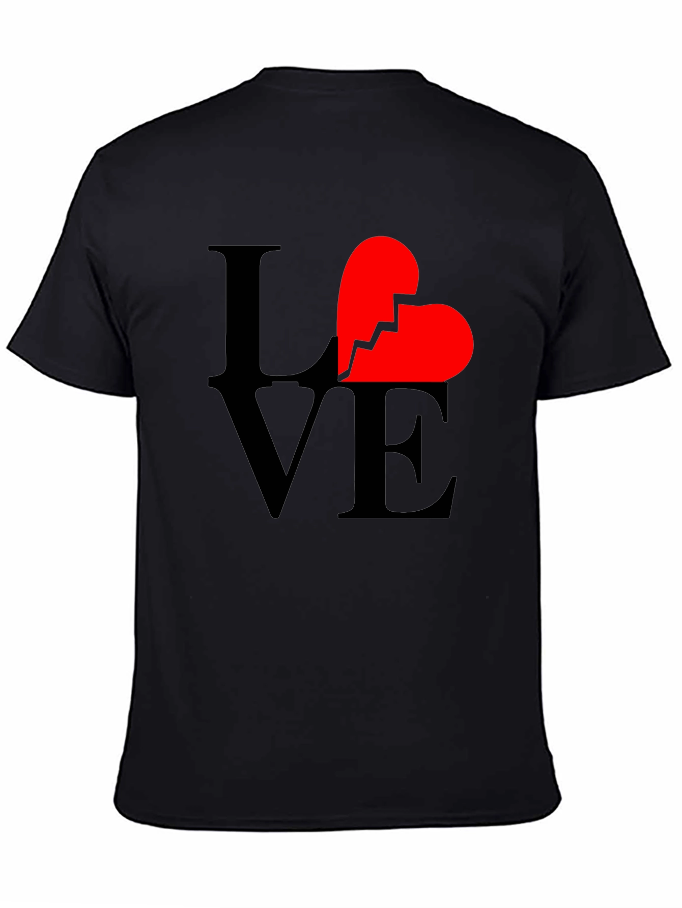 Black Broken Heart Love Graphic T-Shirt - Unisex Black Tee view 4