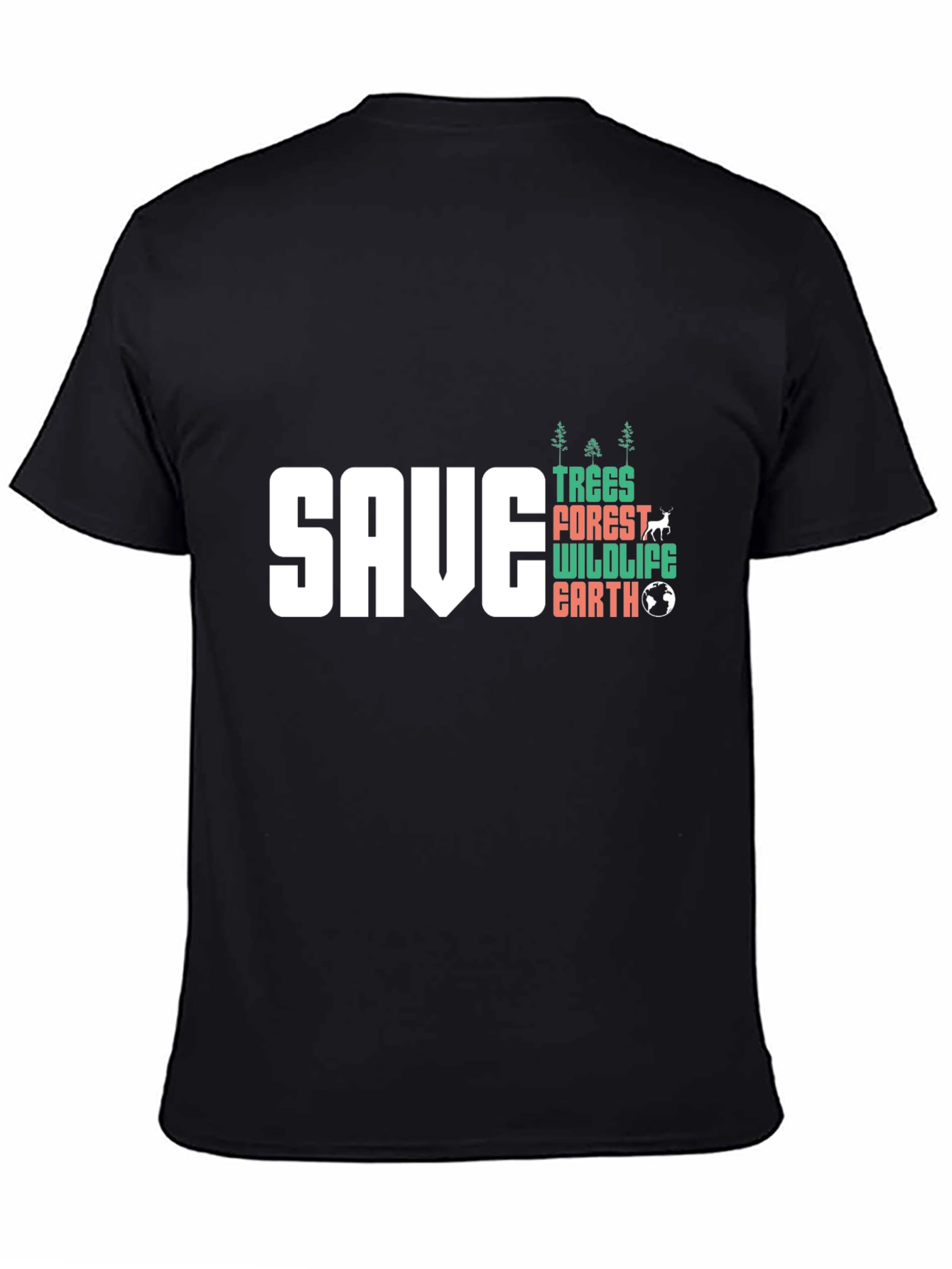 Black Save Trees Wildlife Earth Graphic T-Shirt view 4