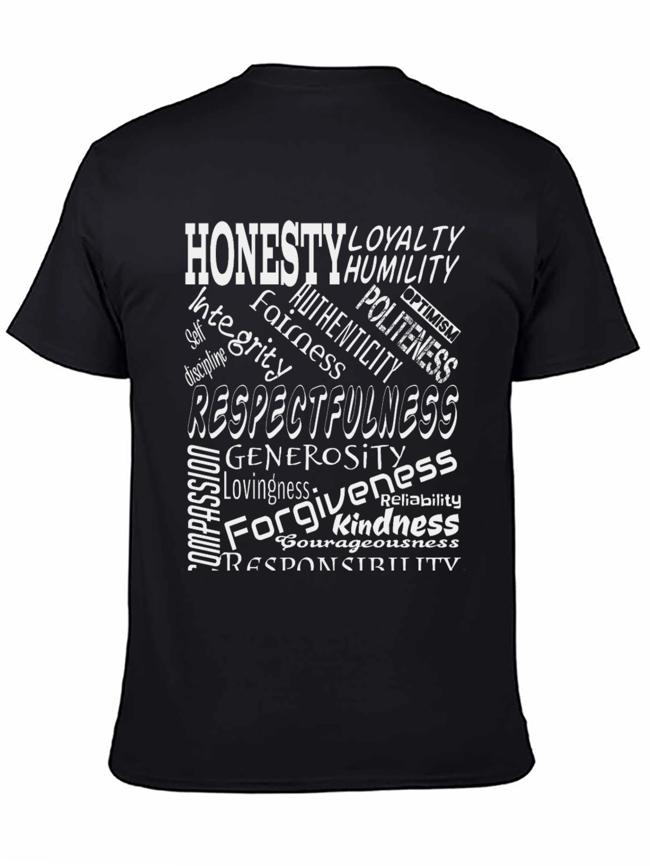 Black Virtue Word Cloud T-Shirt - Honesty, Kindness, Respect view 4