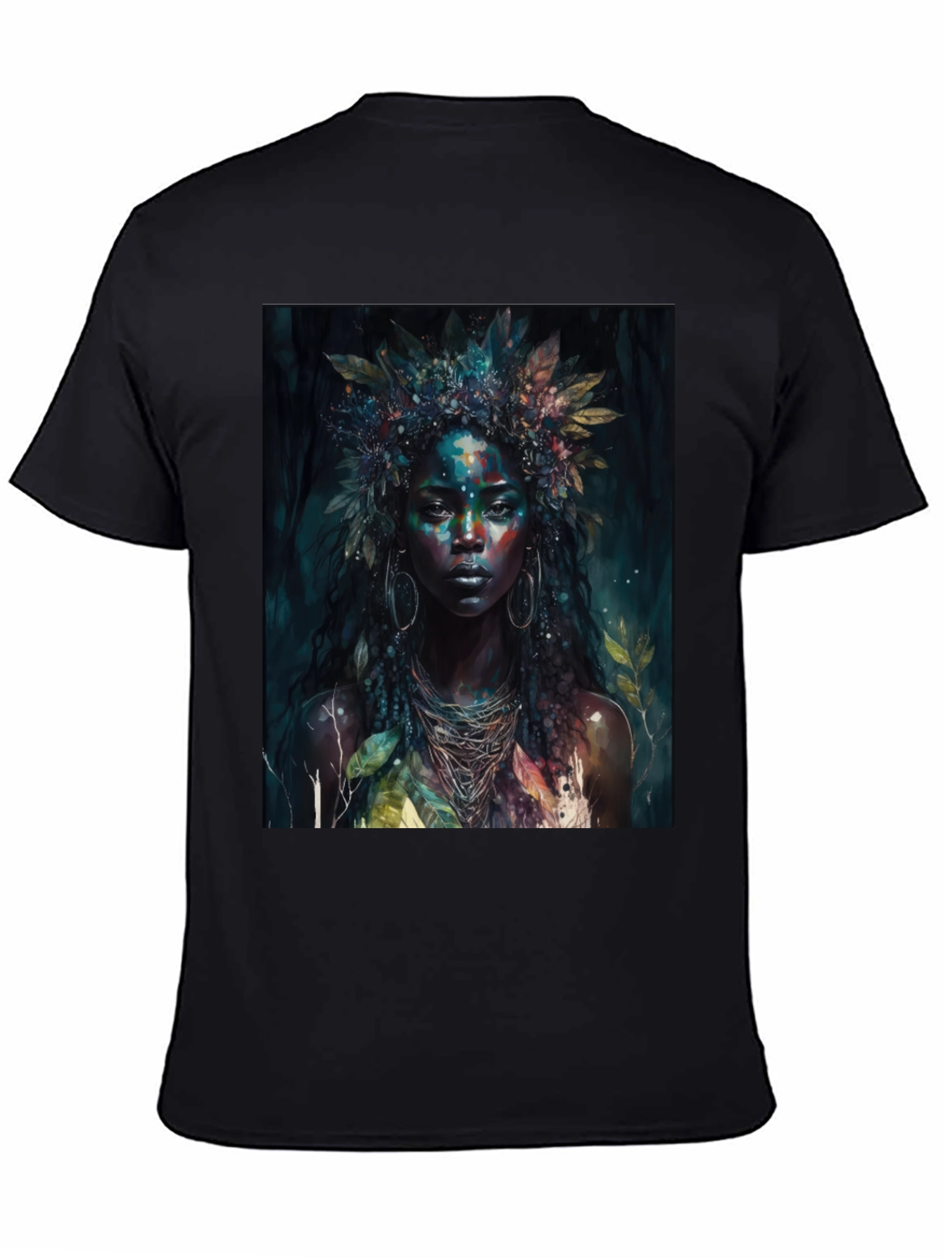 Black Mystic Woman Graphic Tee - Nature Art T-Shirt view 4