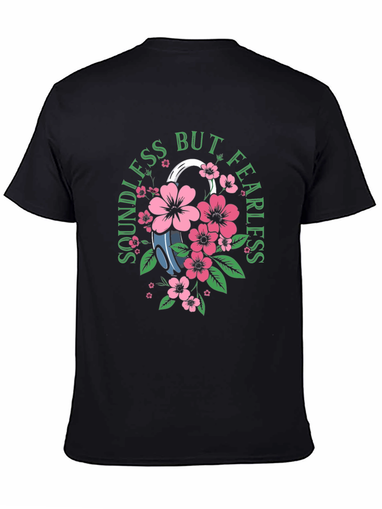 Black Soundless But Fearless Floral Graphic Tee - Black view 4