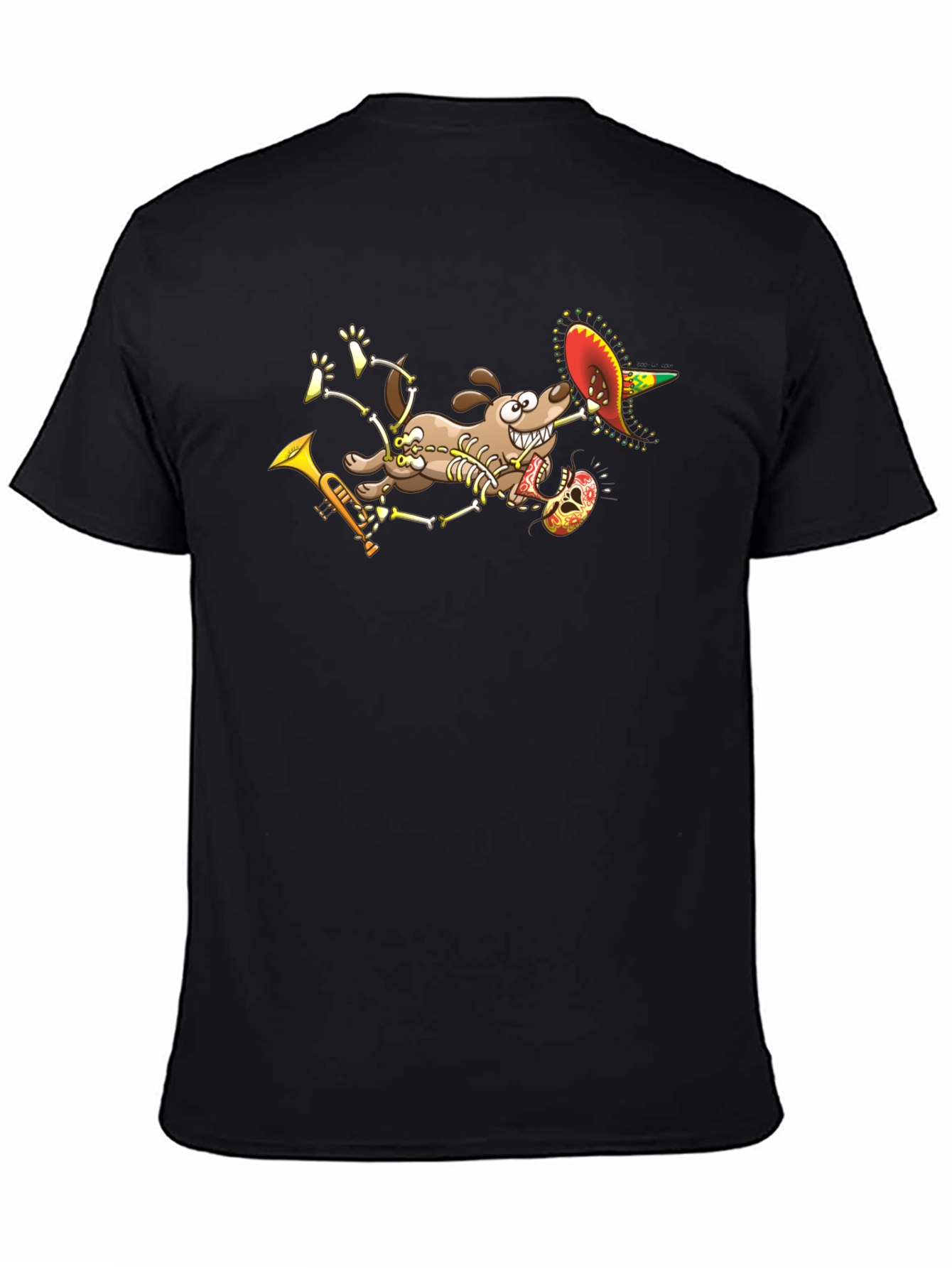 Black Skeleton Dog Sombrero T-Shirt view 4