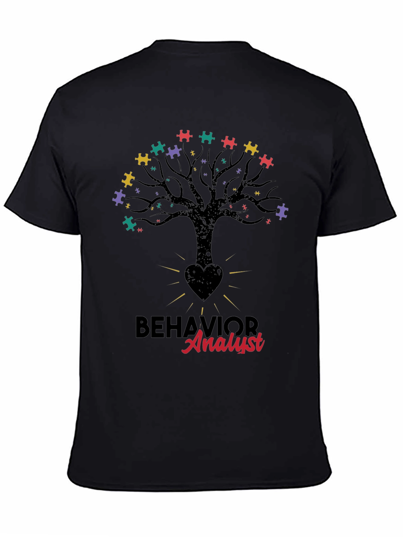 Black Behavior Analyst Tree Puzzle T-Shirt view 4