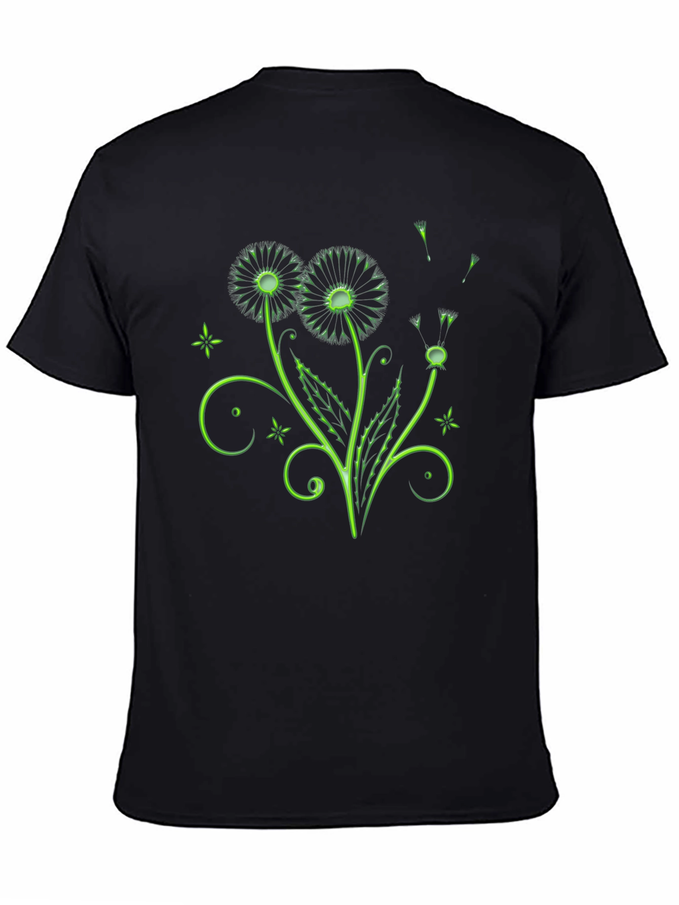 Black Neon Dandelion Graphic Black T-Shirt view 4
