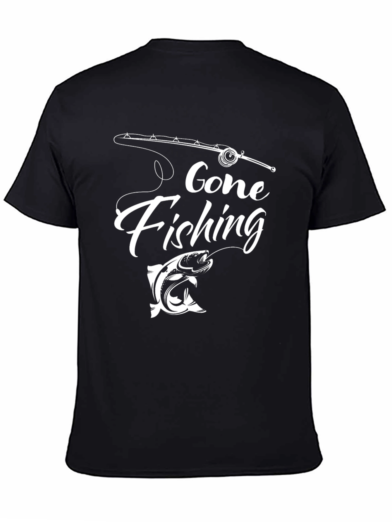 Black Gone Fishing Graphic Tee - Black Cotton T-Shirt view 4