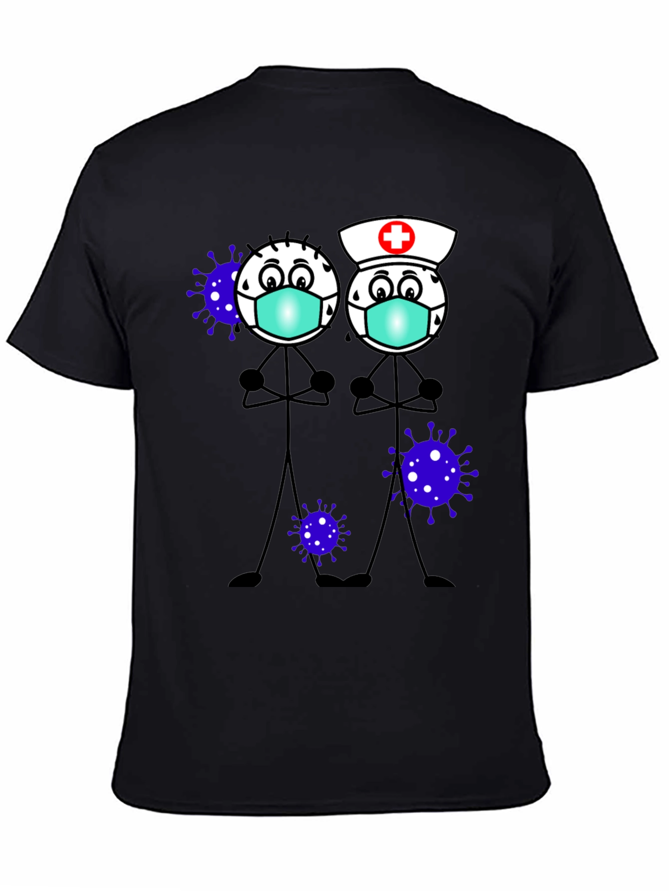 Black Cartoon Stick Figures with Mask T-Shirt view 4