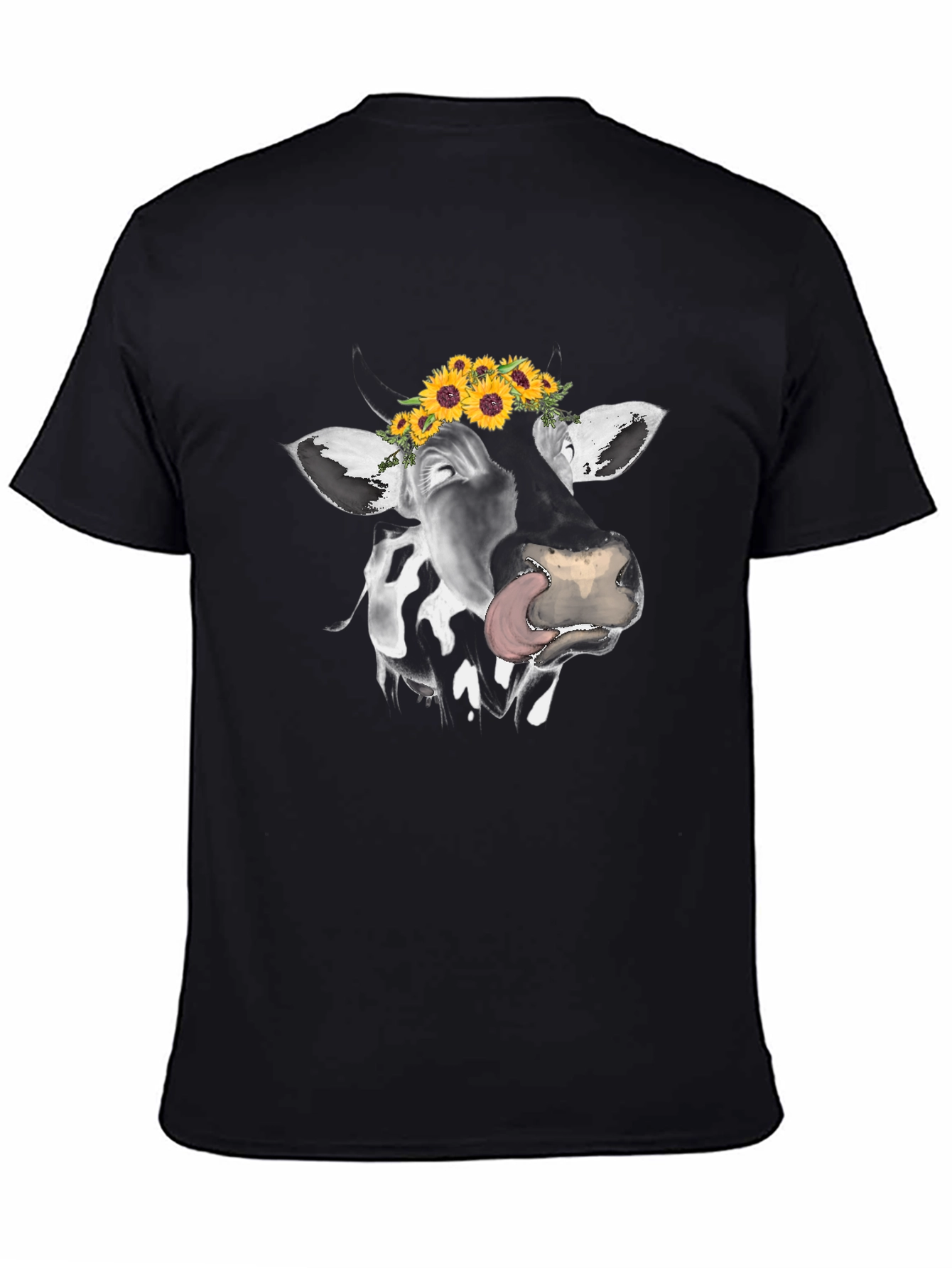 Black Cow with Sunflower Crown Graphic Tee view 4