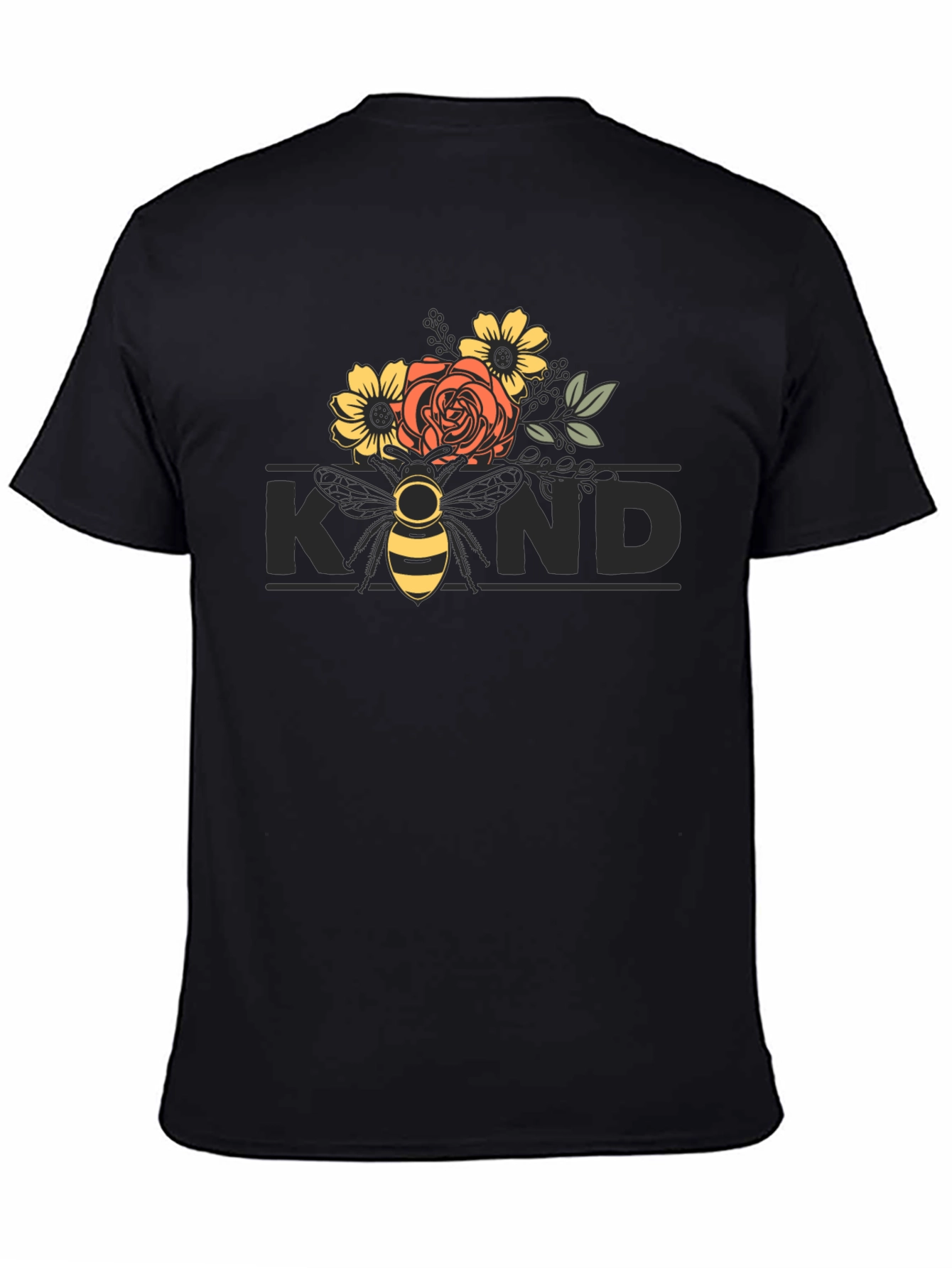 Black Floral Bee Kind T-Shirt - Black view 4