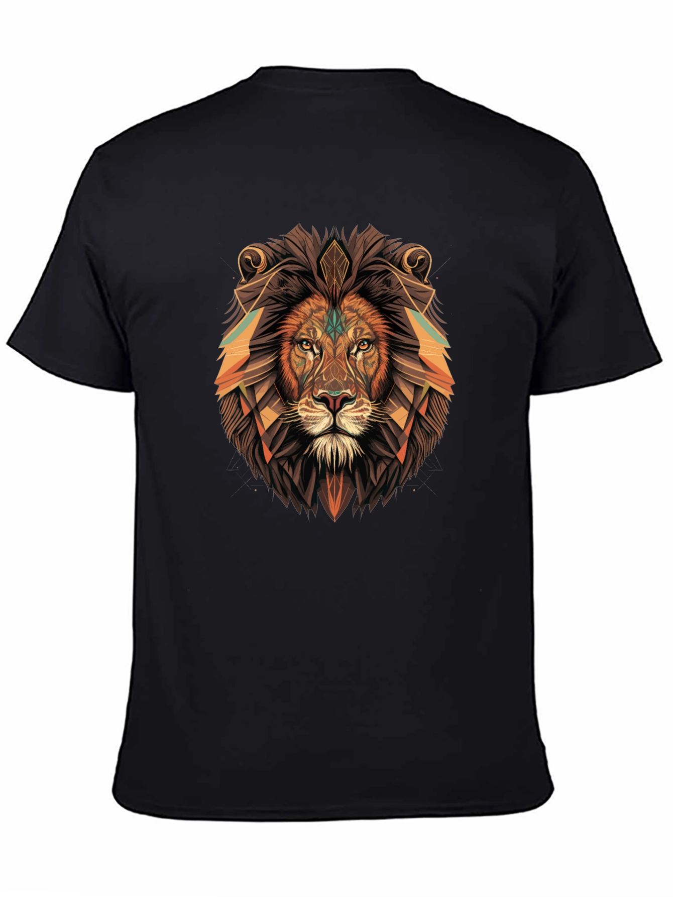 Black Geometric Lion Graphic Tee - Black Cotton Blend view 4