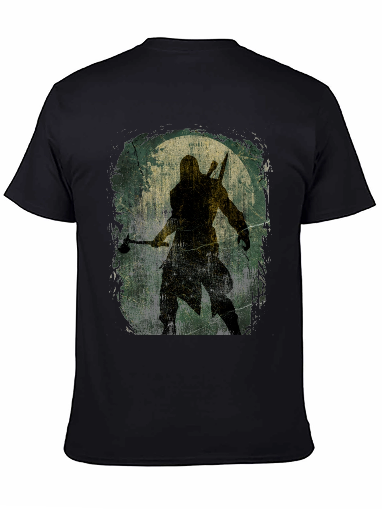 Black Warrior Silhouette Graphic Tee - Black Cotton T-Shirt view 4