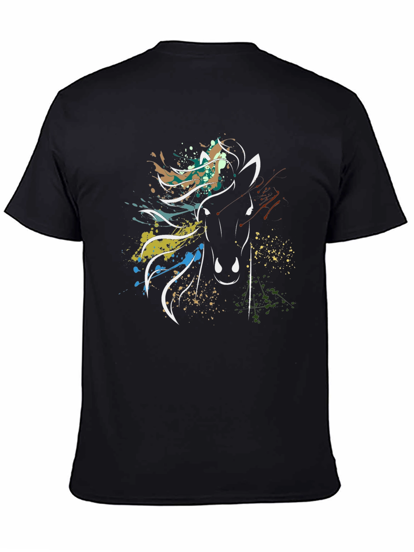 Black Abstract Horse Graphic Tee - Stylish Men's Black T-Shirt view 4