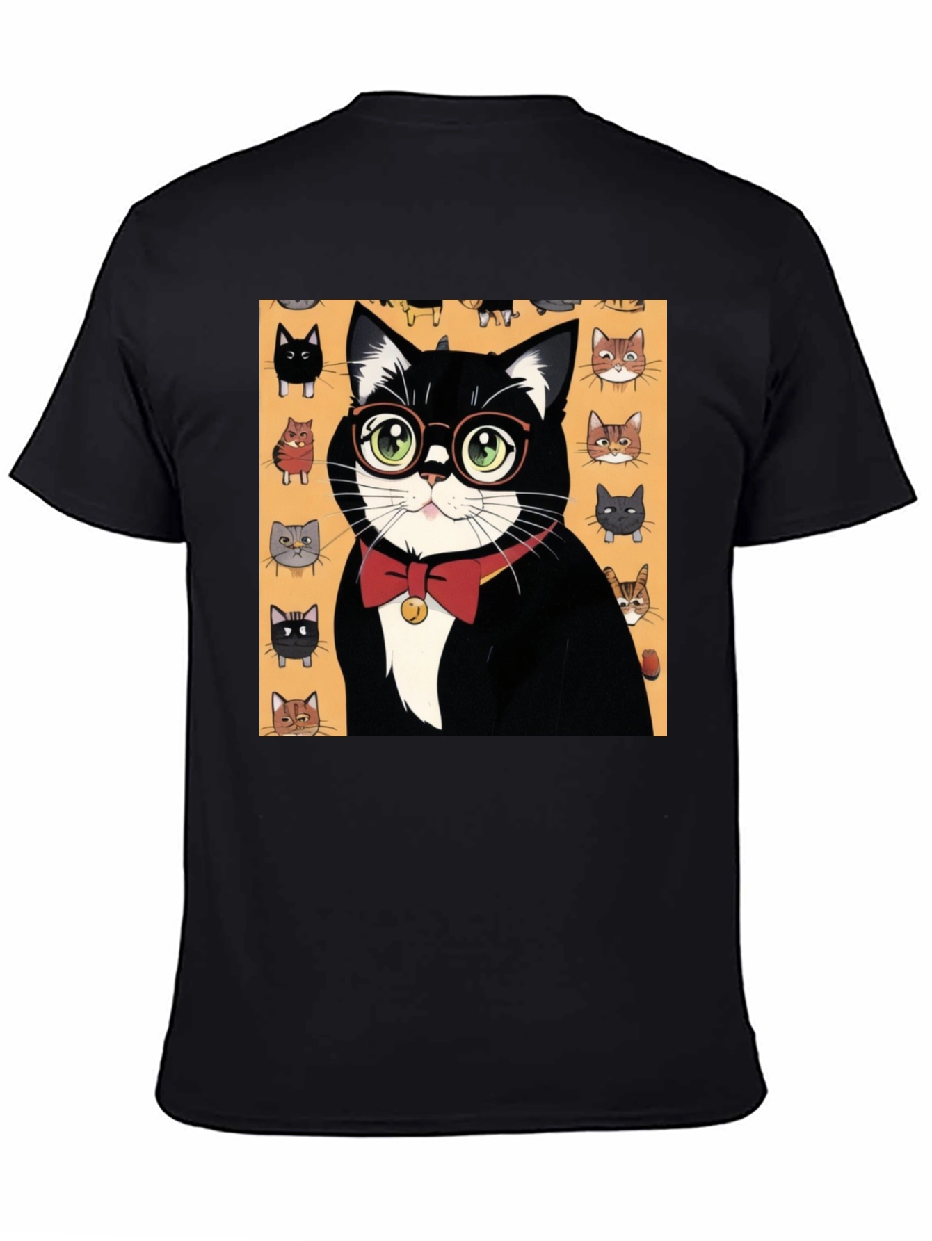 Black Cool Cat T-Shirt - Black Tee with Whimsical Cat Print view 4