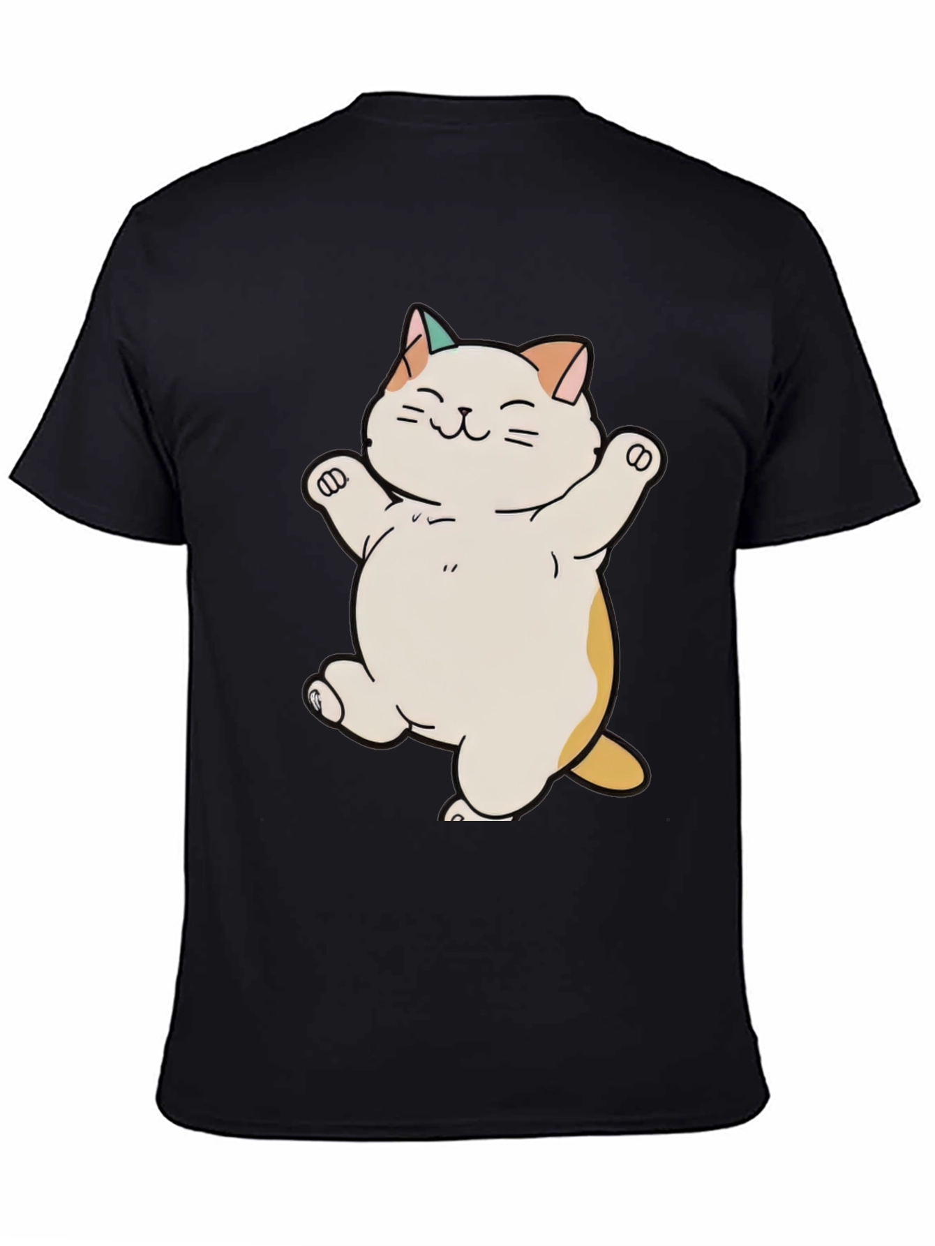 Black Cute Cat T-Shirt - Happy Cartoon Kitty Design view 4